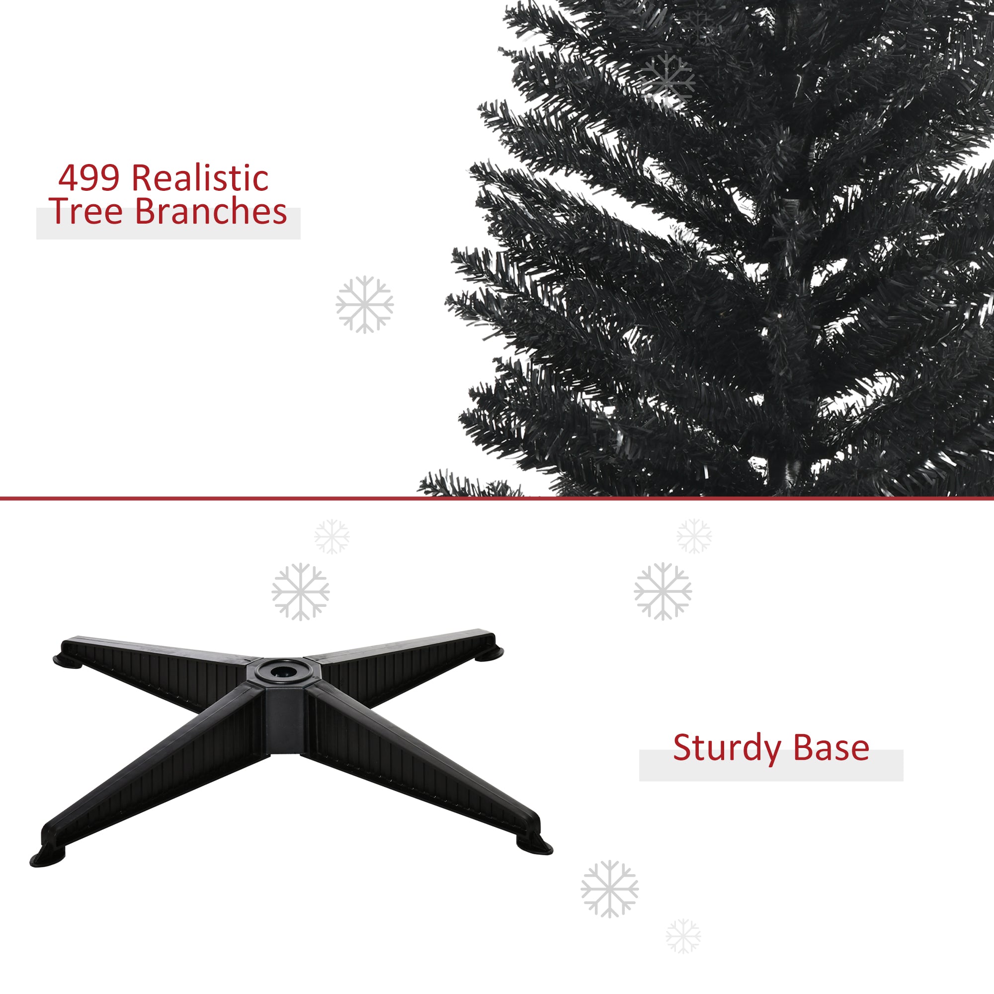 7ft Unlit Pencil Artificial Christmas Tree with Realistic Branches and 499 Tips, Plastic Base, Black
