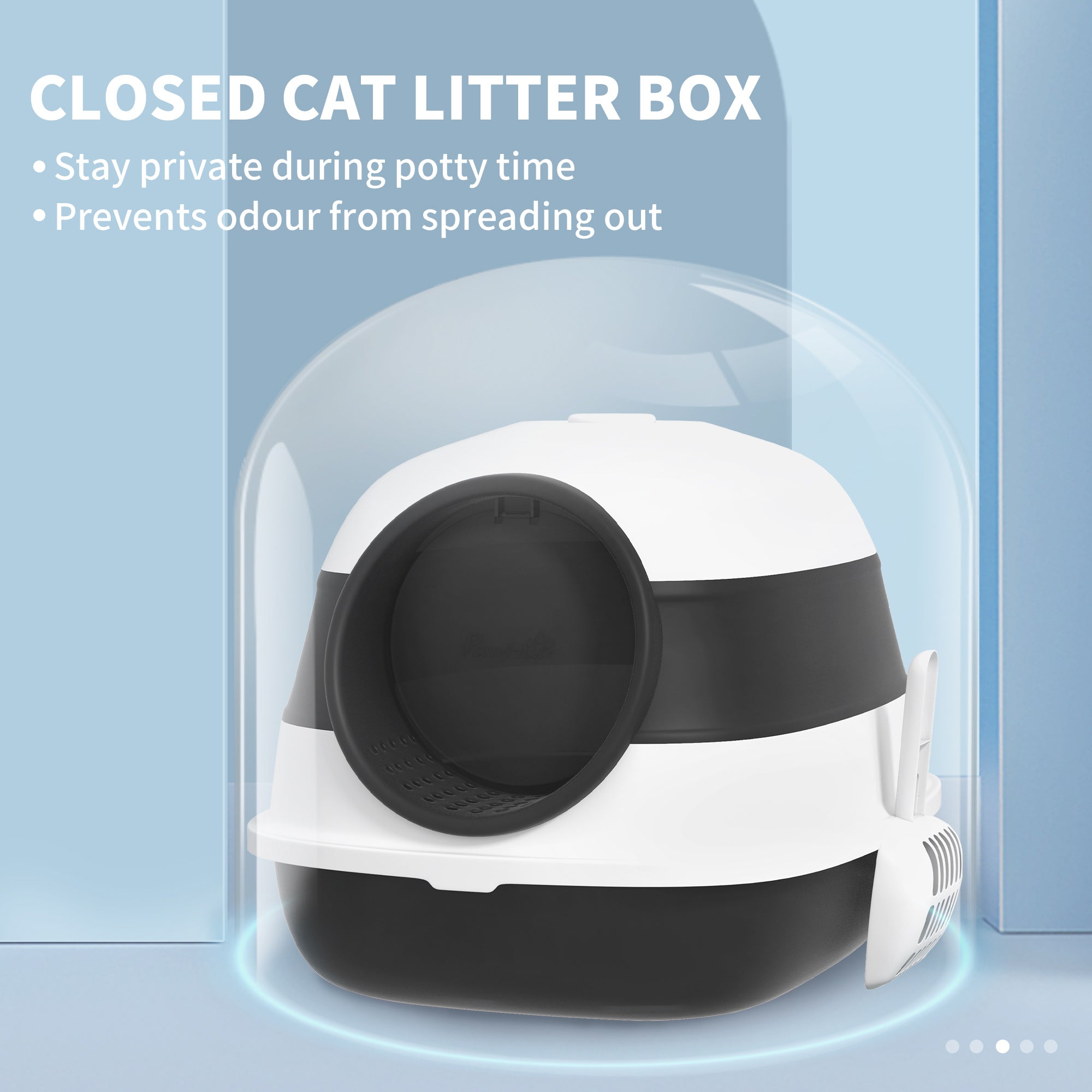 Dome Covered Cat Litter Box with Lid, White and Black - Black - Image 6