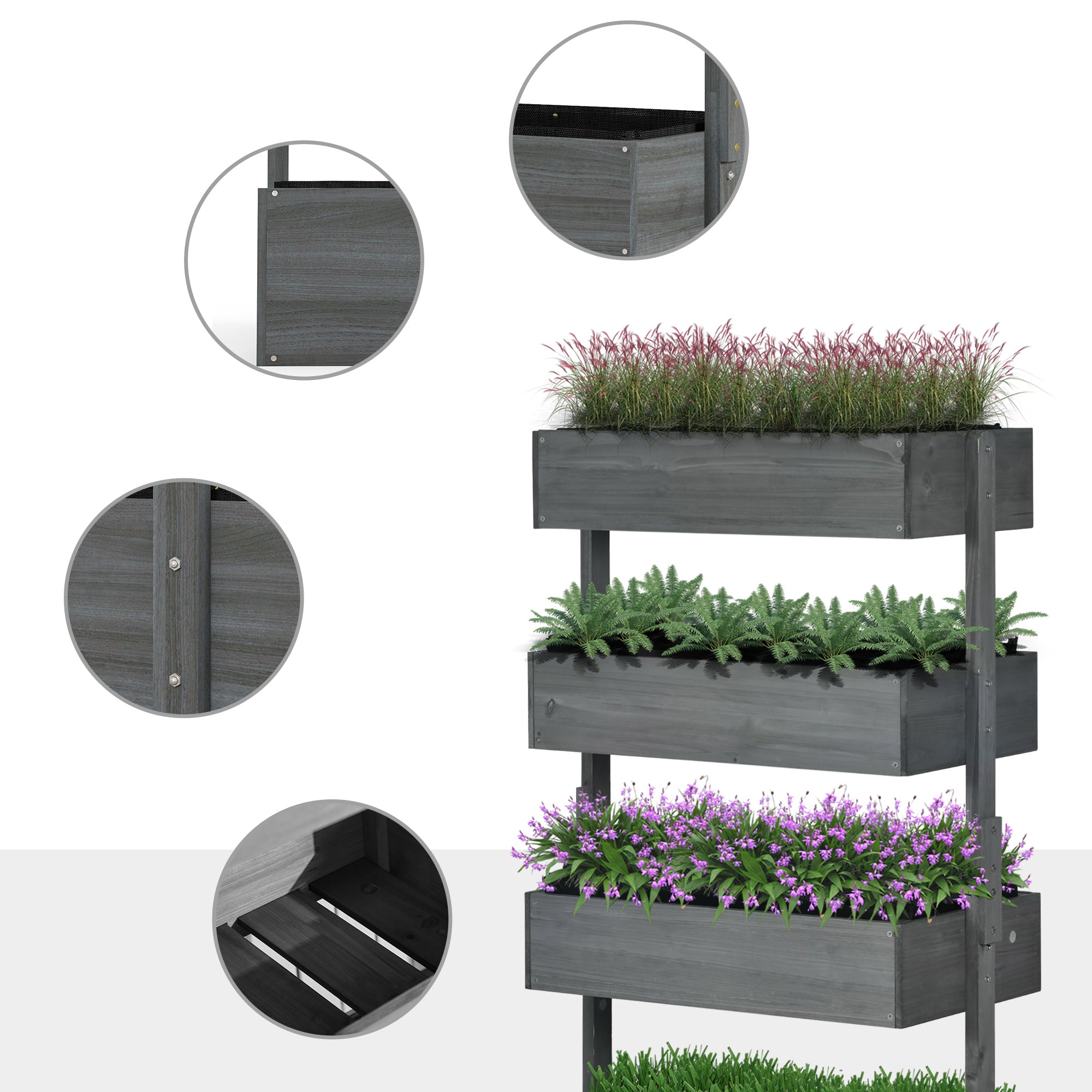 Outdoor Wooden Vertical Garden Planter, 4 Tier Planter Box, Self-Draining for Flowers, Vegetables, Herbs, Gray - Gray - Image 7