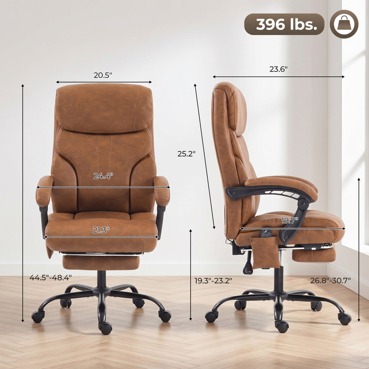 Massage Office Chair Vibration Computer Chair Heated Reclining PU Leather Footrest Height Adjustable Brown