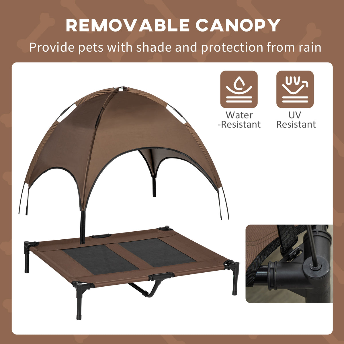 Elevated Portable Dog Cot Pet Bed with UV Protection Canopy Shade, 36 inch, Coffee - Coffee - Image 6