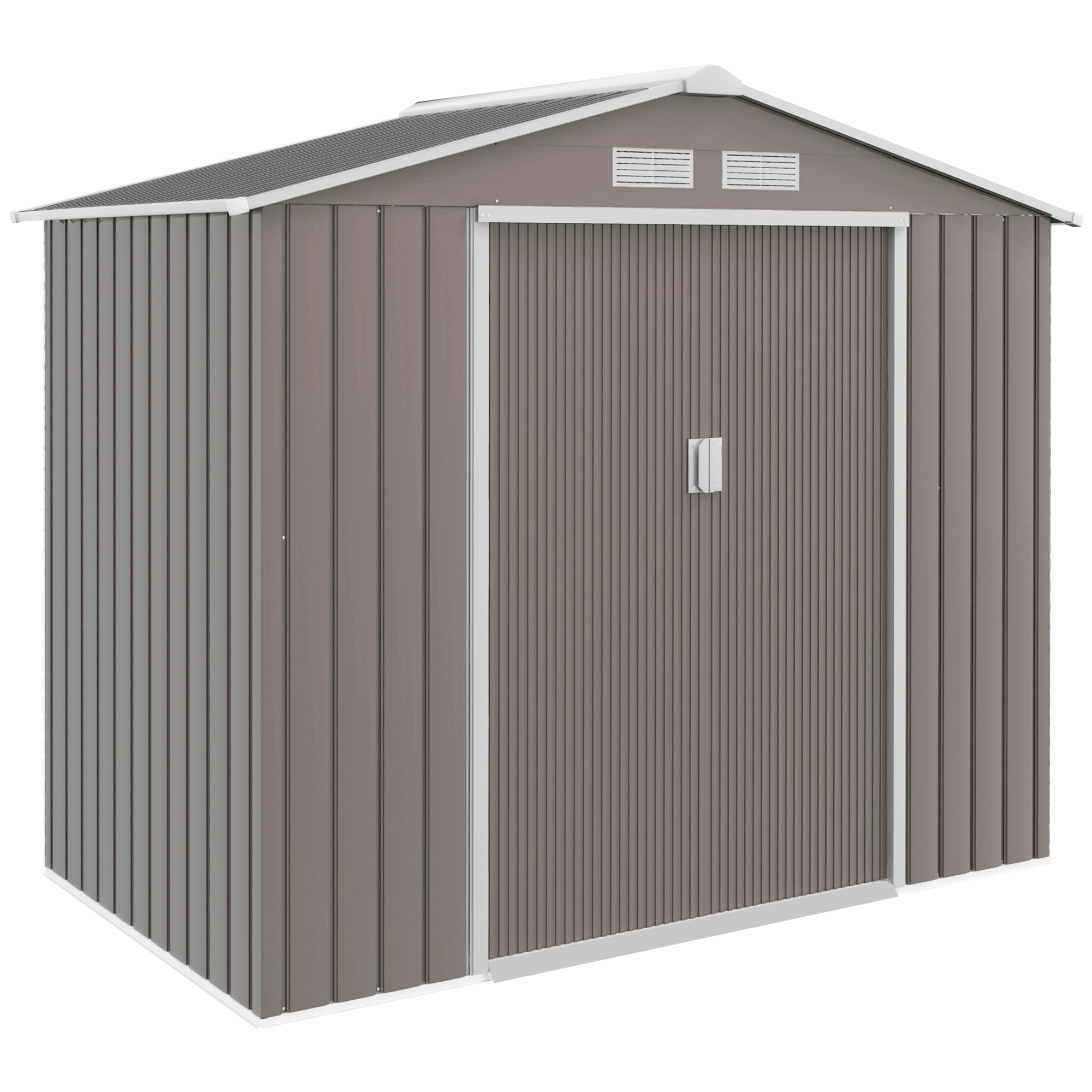 7' x 4' x 6' Outdoor Storage Shed Metal Garden Tool Storage Shed with Sloped Roof - Gray / White - Gray