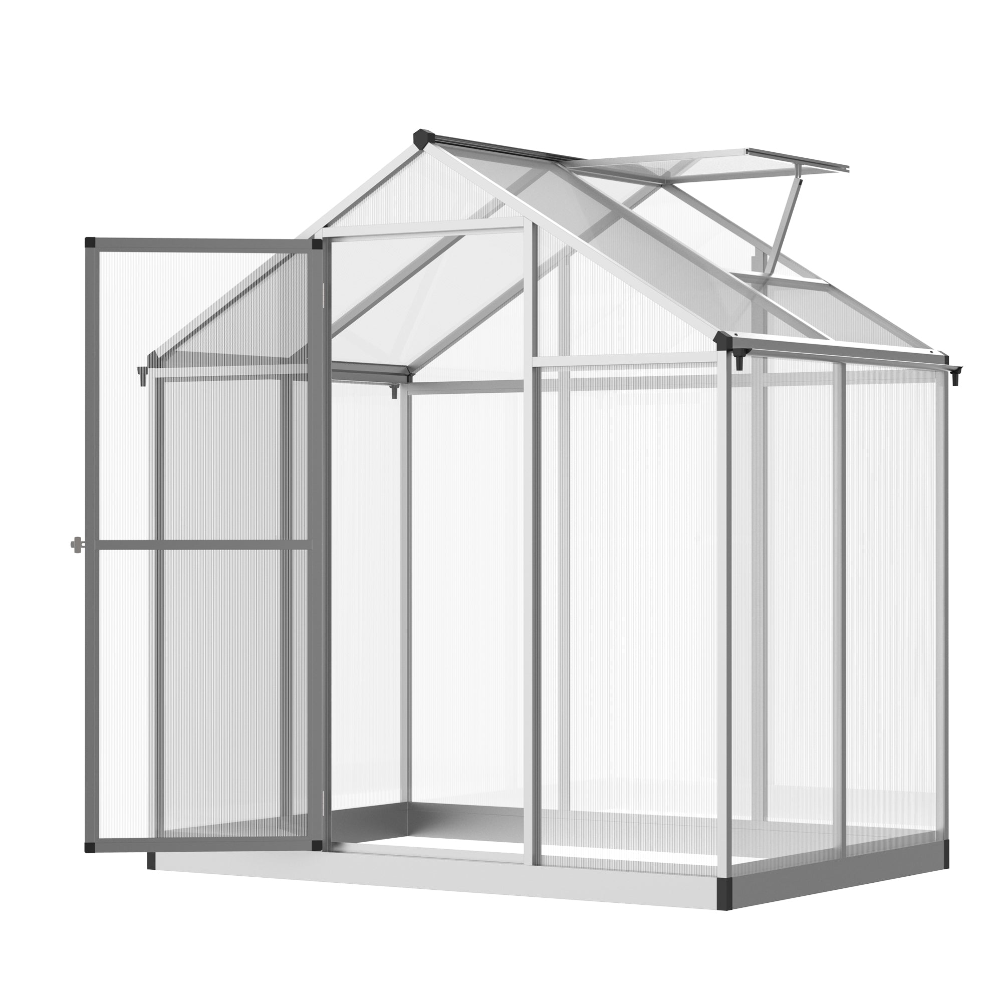 4' L x 6' W Walk-In Polycarbonate Greenhouse with Roof Vent,Greenhouse for Winter - Silver