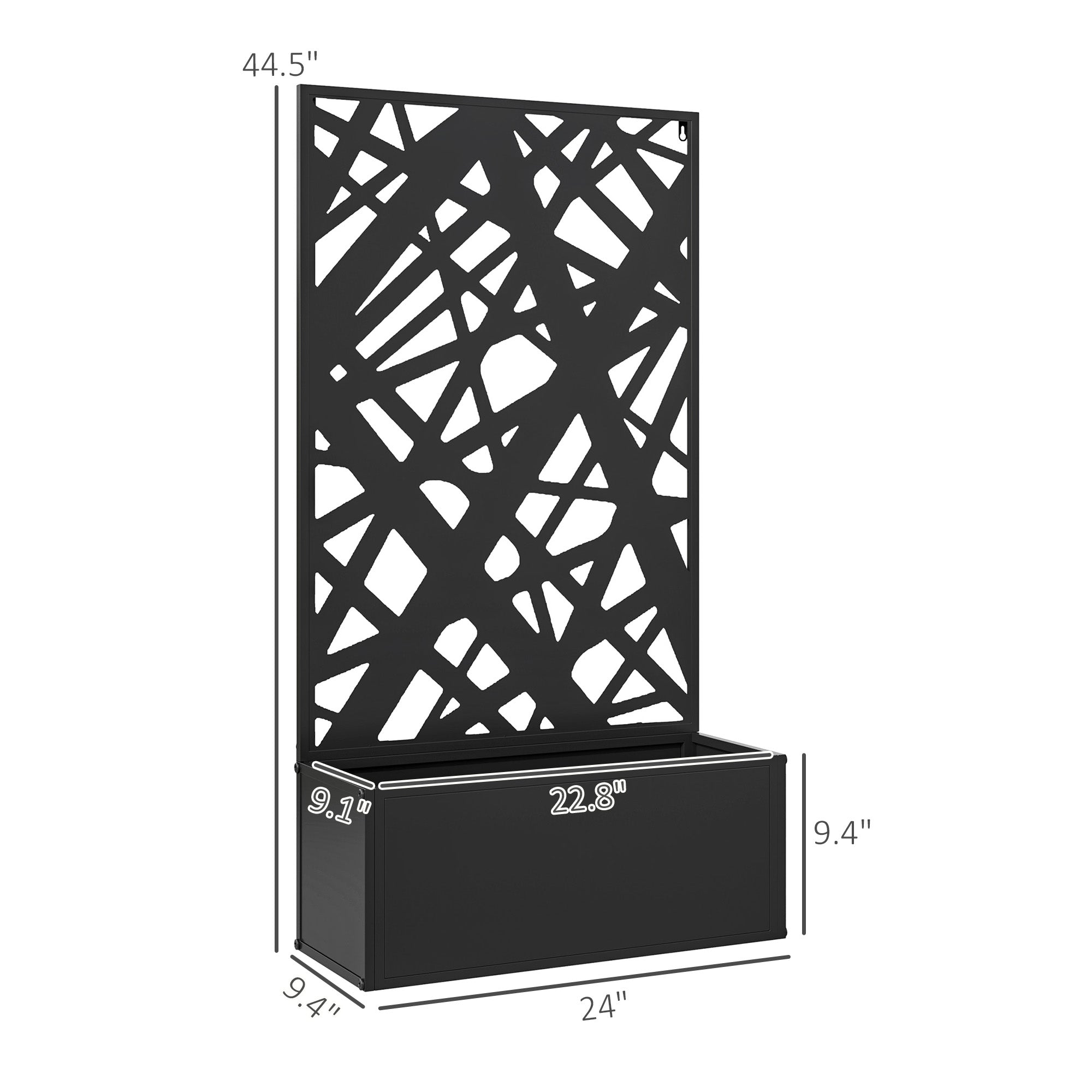 Metal Planter Box Raised Garden Bed with Decorative Privacy Screen, Wall-mounted or Freestanding, 24" x 9.1" x 44.5" - Black - Image 3