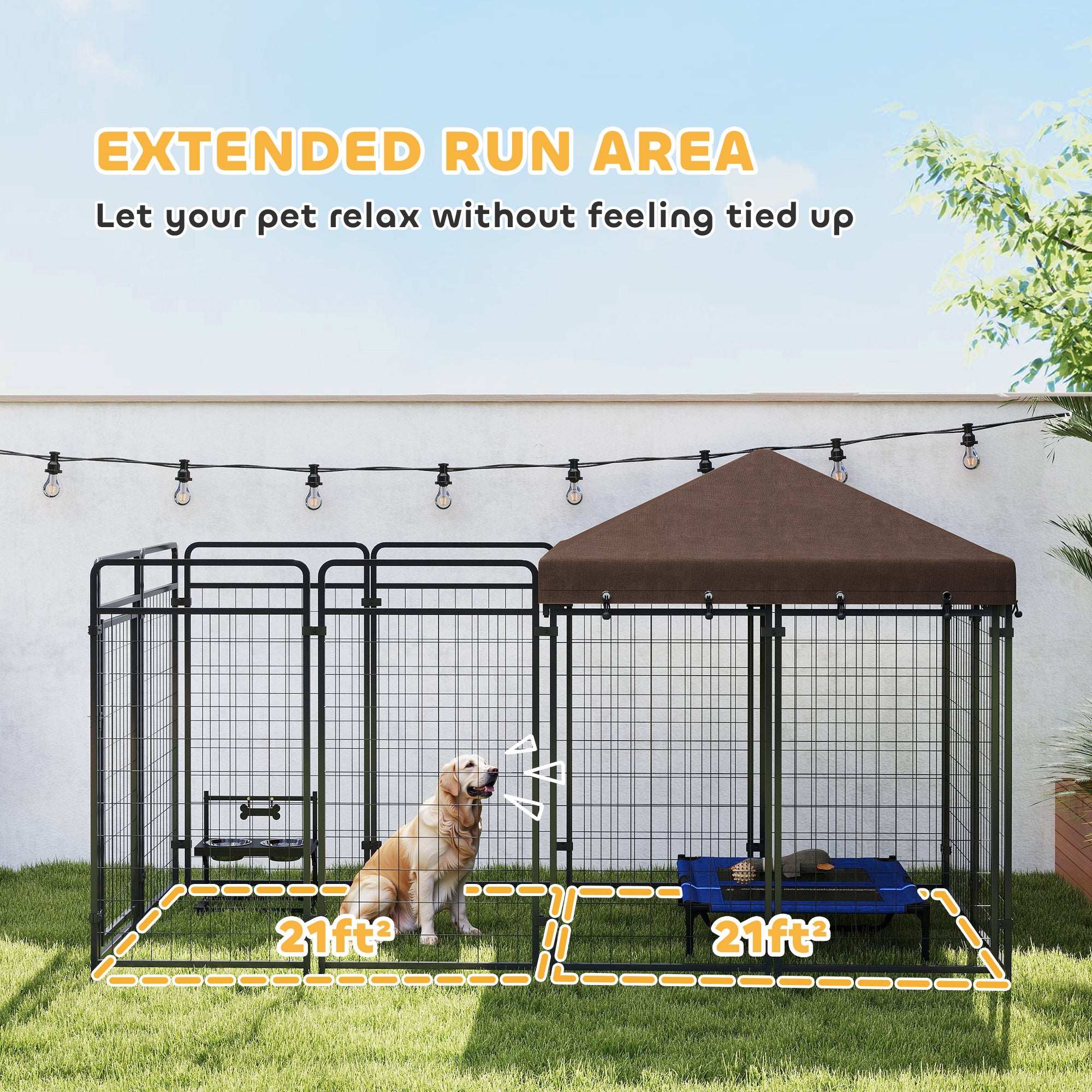 Dog Kennel Outdoor with Waterproof Canopy, Dog Run with Galvanized Chain Link, Secure Lock, for Backyard and Patio, Large and Medium Sized Breeds, Chickens, Ducks, 9.3' x 4.6' x 5.2' - Black - Image 5