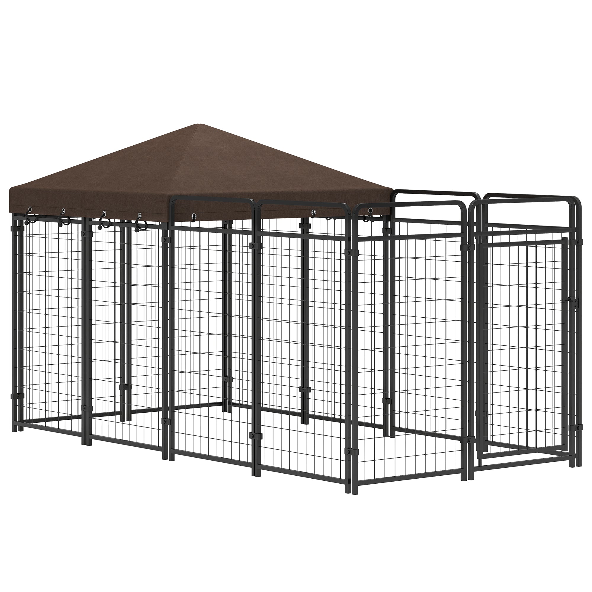 Dog Kennel Outdoor with Waterproof Canopy, Dog Run with Galvanized Chain Link, Secure Lock, for Backyard and Patio, Large and Medium Sized Breeds, Chickens, Ducks, 9.3' x 4.6' x 5.2' - Black