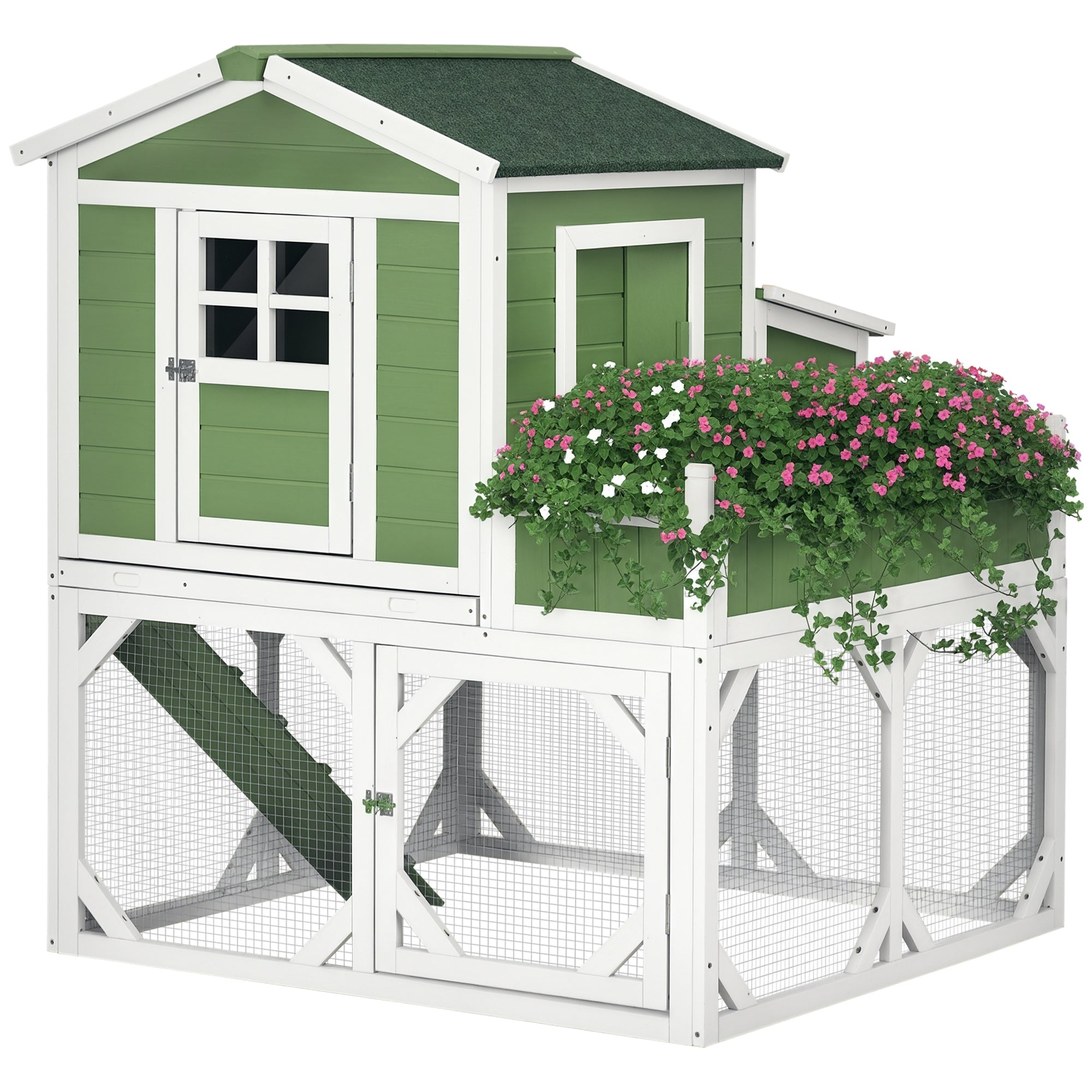 49" Small Chicken Coop Hen House with Garden Space, Chicken House Outdoor Run Cage with Weather Protection, 2-4 Birds, Green - Green