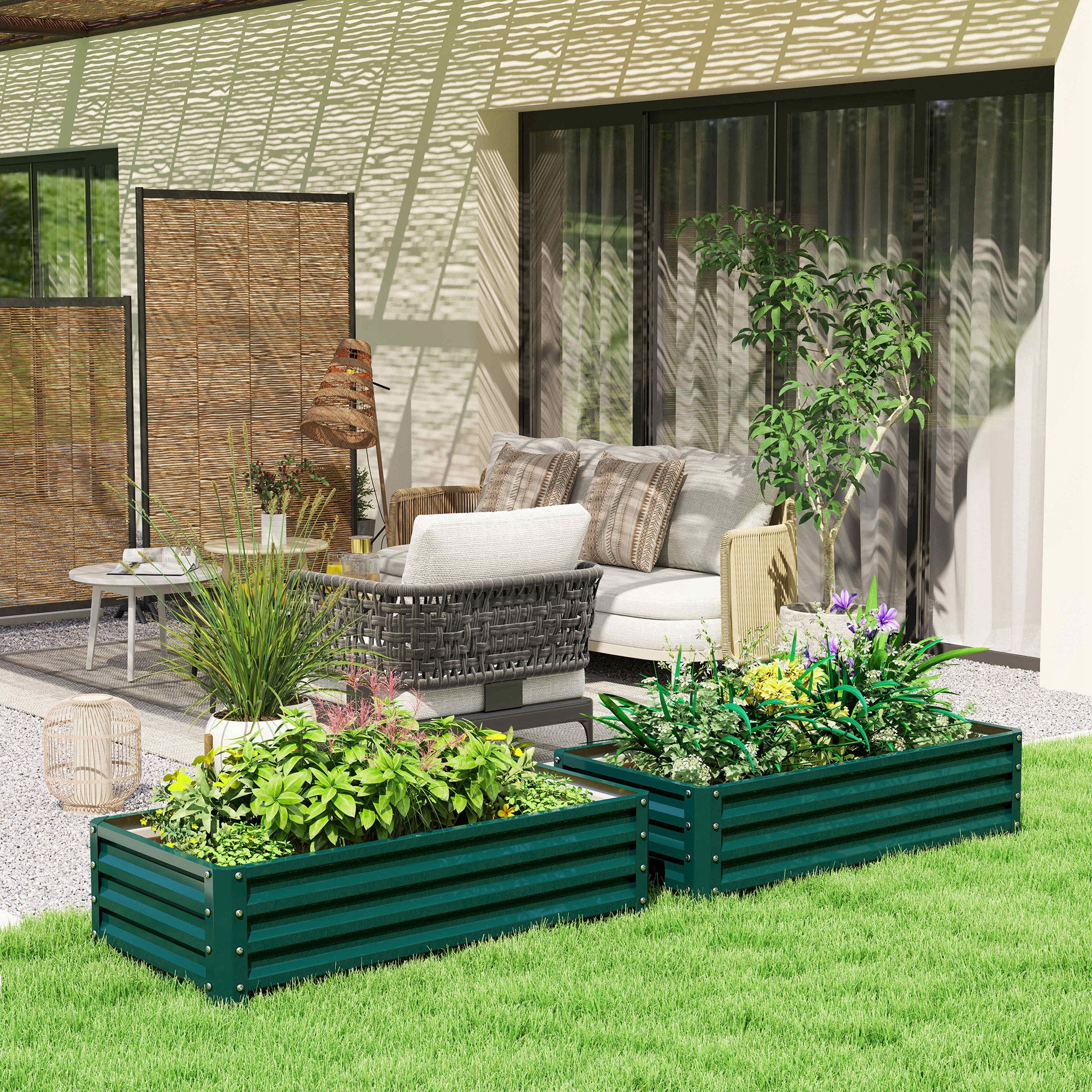 Galvanized Raised Garden Bed, 4' x 2' x 1' Metal Planter Box, for Growing Vegetables, Flowers, Herbs, Succulents, Green - Green - Image 2