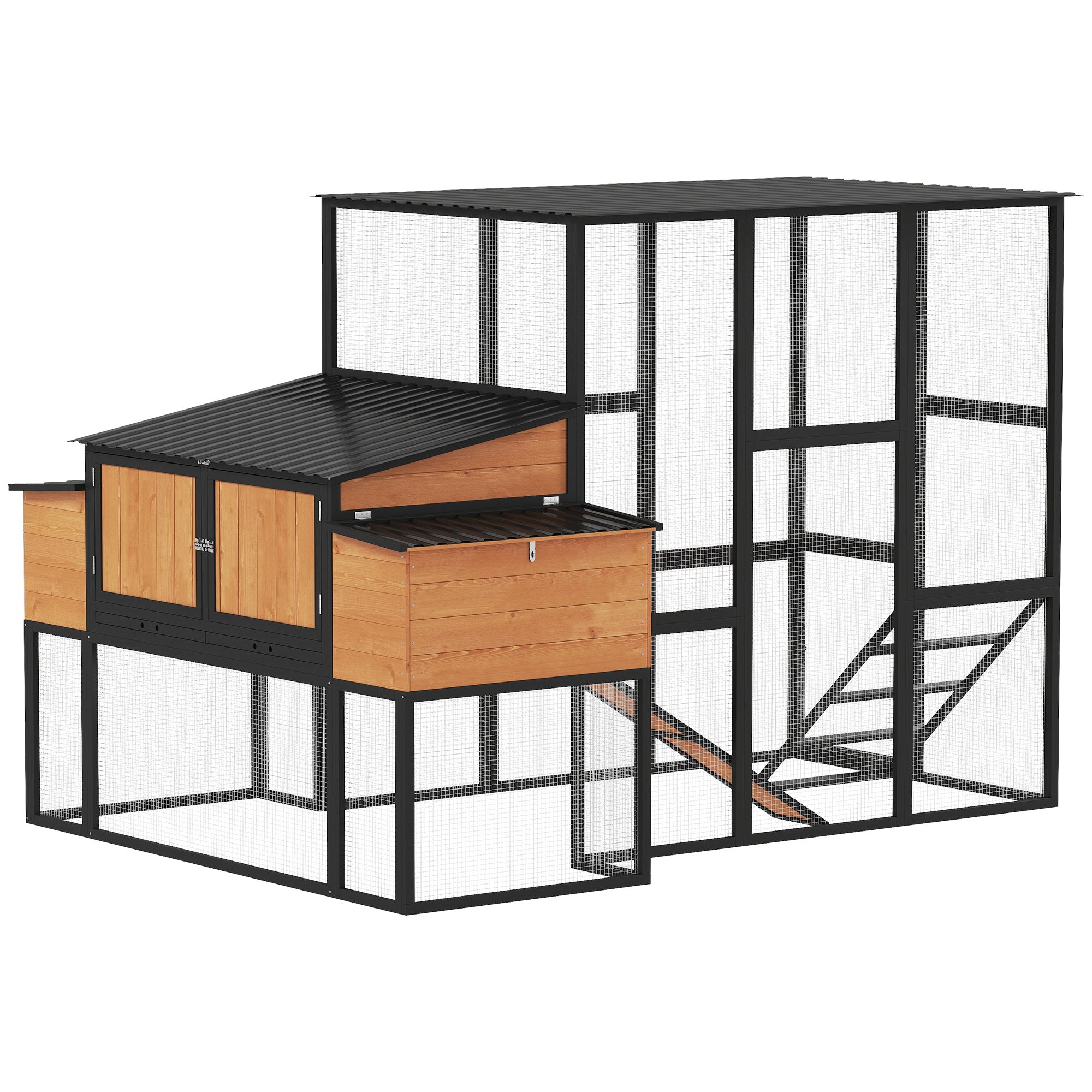 105" Large Chicken Coop, Walk-in Wooden Hen House for 7-12 Hens, Poultry Cage Chicken House with Run, 2 Nesting Boxes