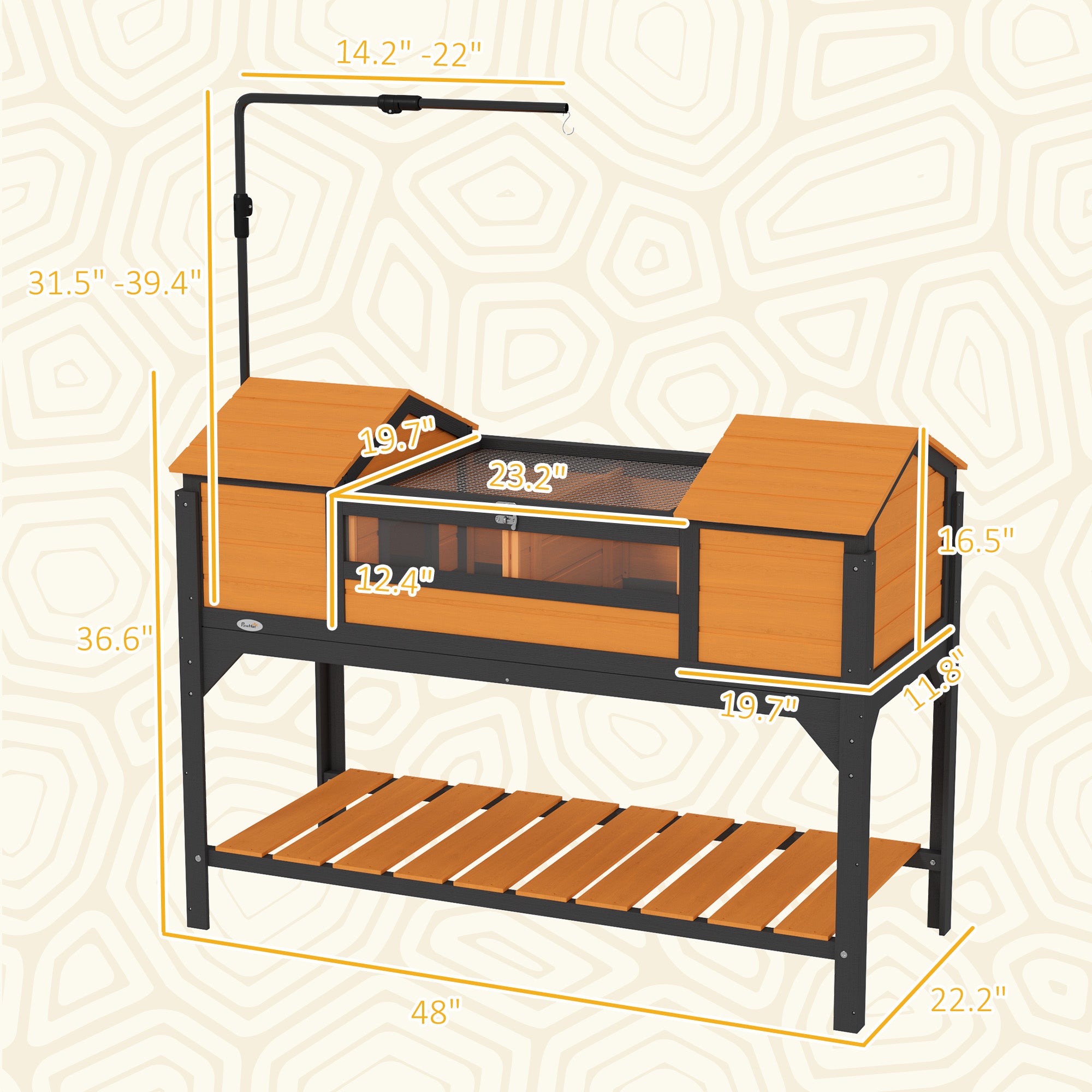Tortoise Enclosure Tortoise House with Adjustable Lamp Holder Storage Shelf, Dual Main Houses, Openable Lid, Yellow - Yellow - Image 3