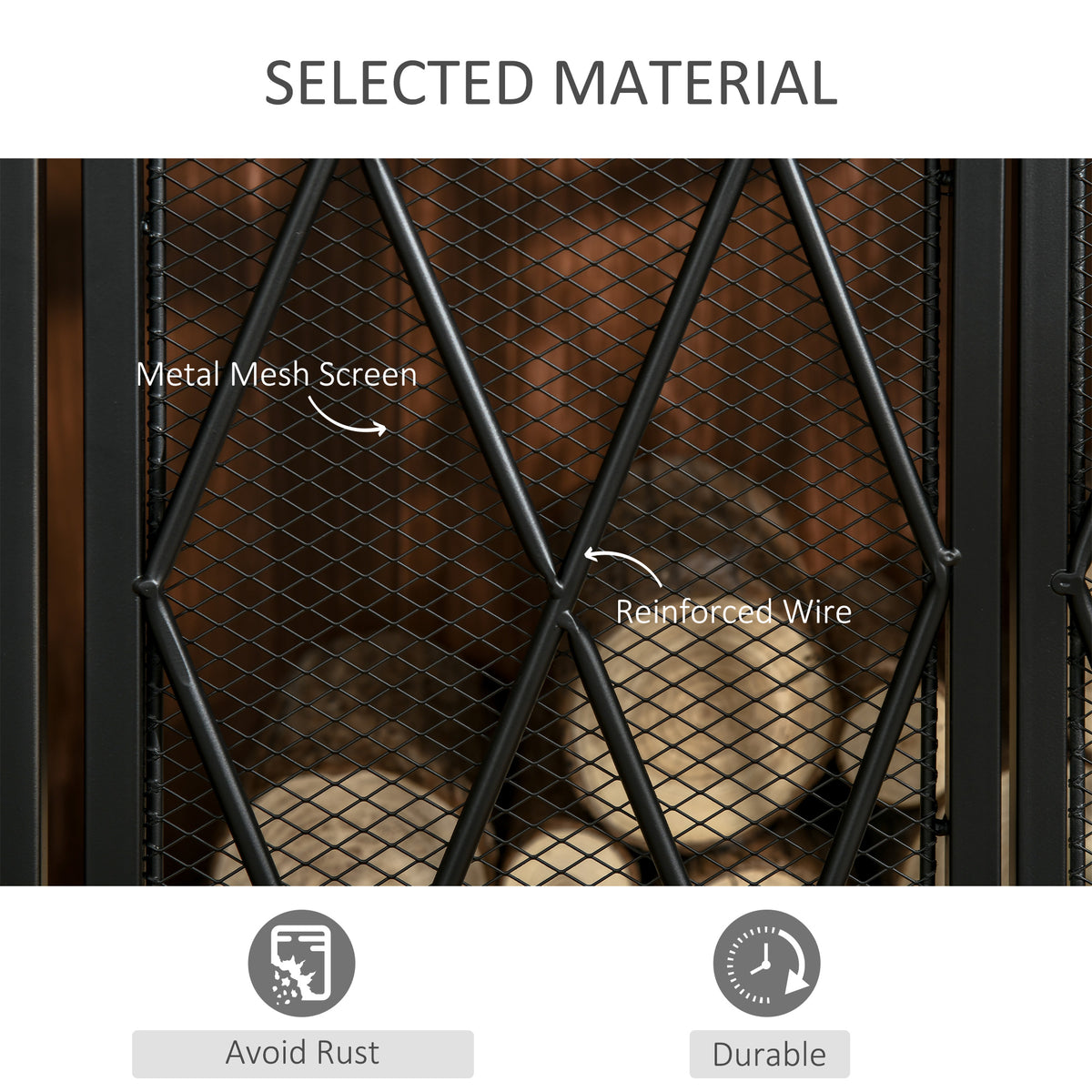 3-Panel Folding Fireplace Screen for Wood Burning with Double Doors, Home Heavy Duty Steel Fire Spark Guard, 47.25" W x 31" H, Black