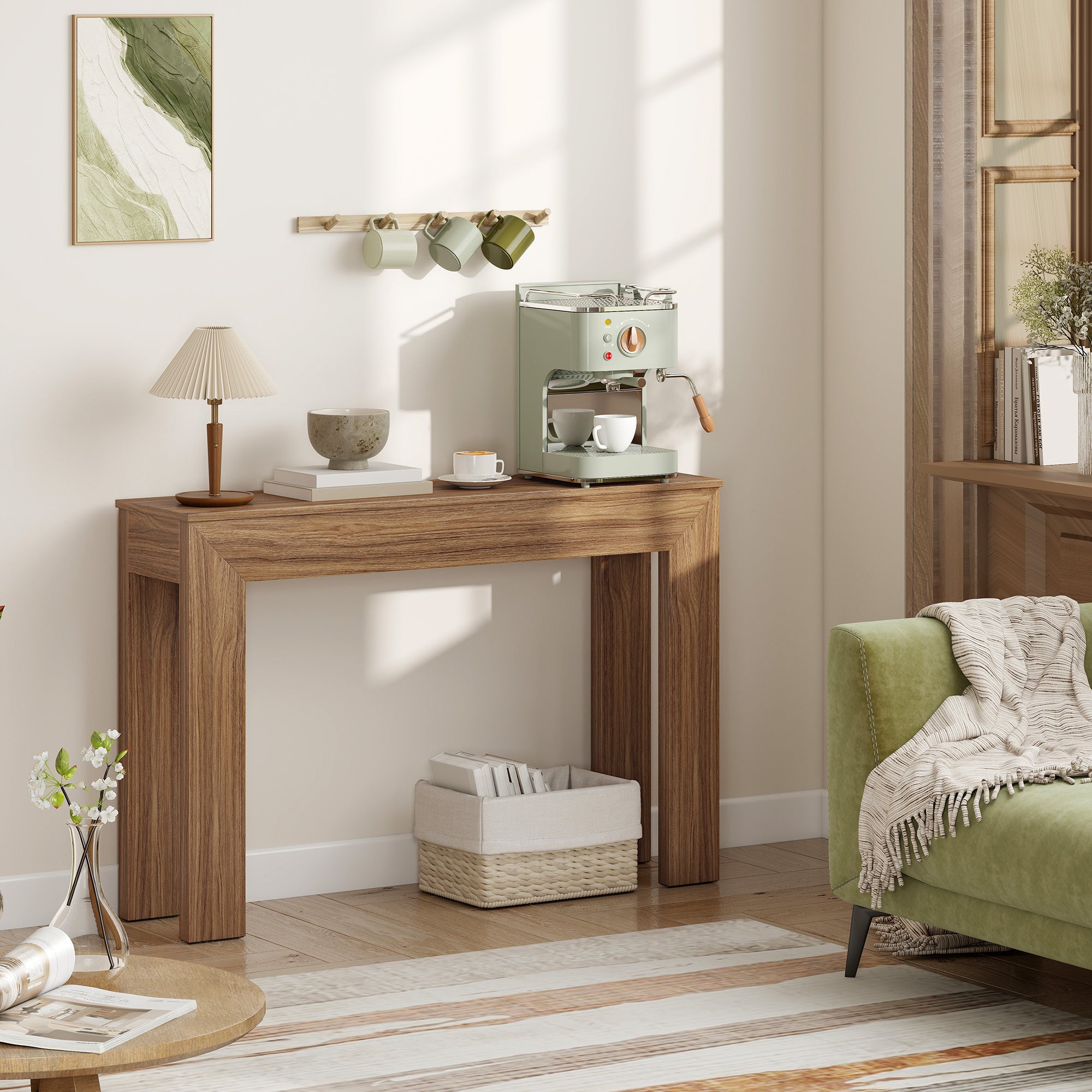 Modern Console Table, 47" Narrow Entryway Table, Walnut