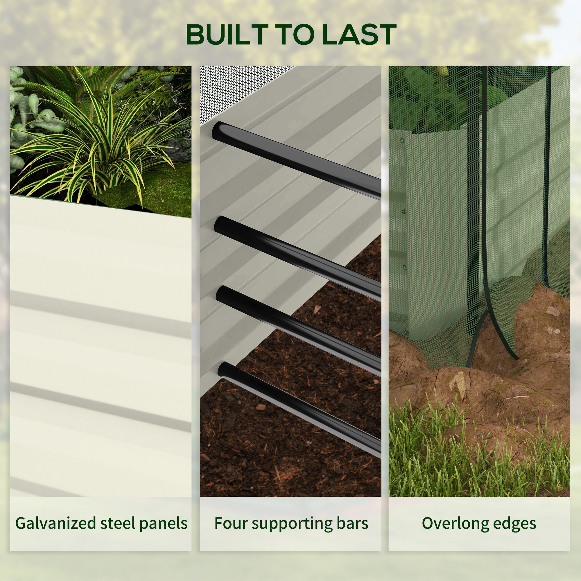 Galvanized Steel Planter Box with Crop Cage and Shade Cloth, Raised Garden Bed for Flowers, Veggies and Herbs, Beige - Beige - Image 7