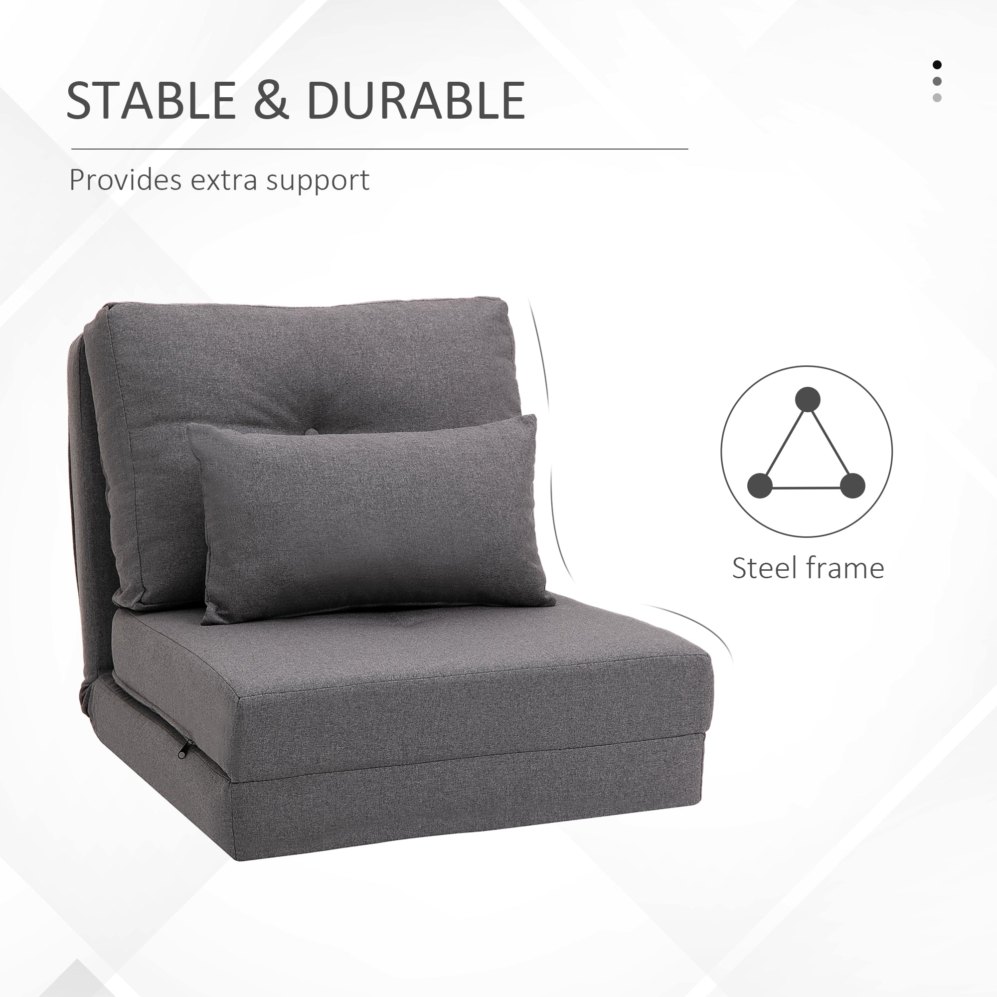 Convertible Flip Chair, Floor Lazy Sofa, Folding Upholstered Couch Bed with Adjustable Backrest, Metal Frame and Pillows for Living Room Bedroom, Dark Gray