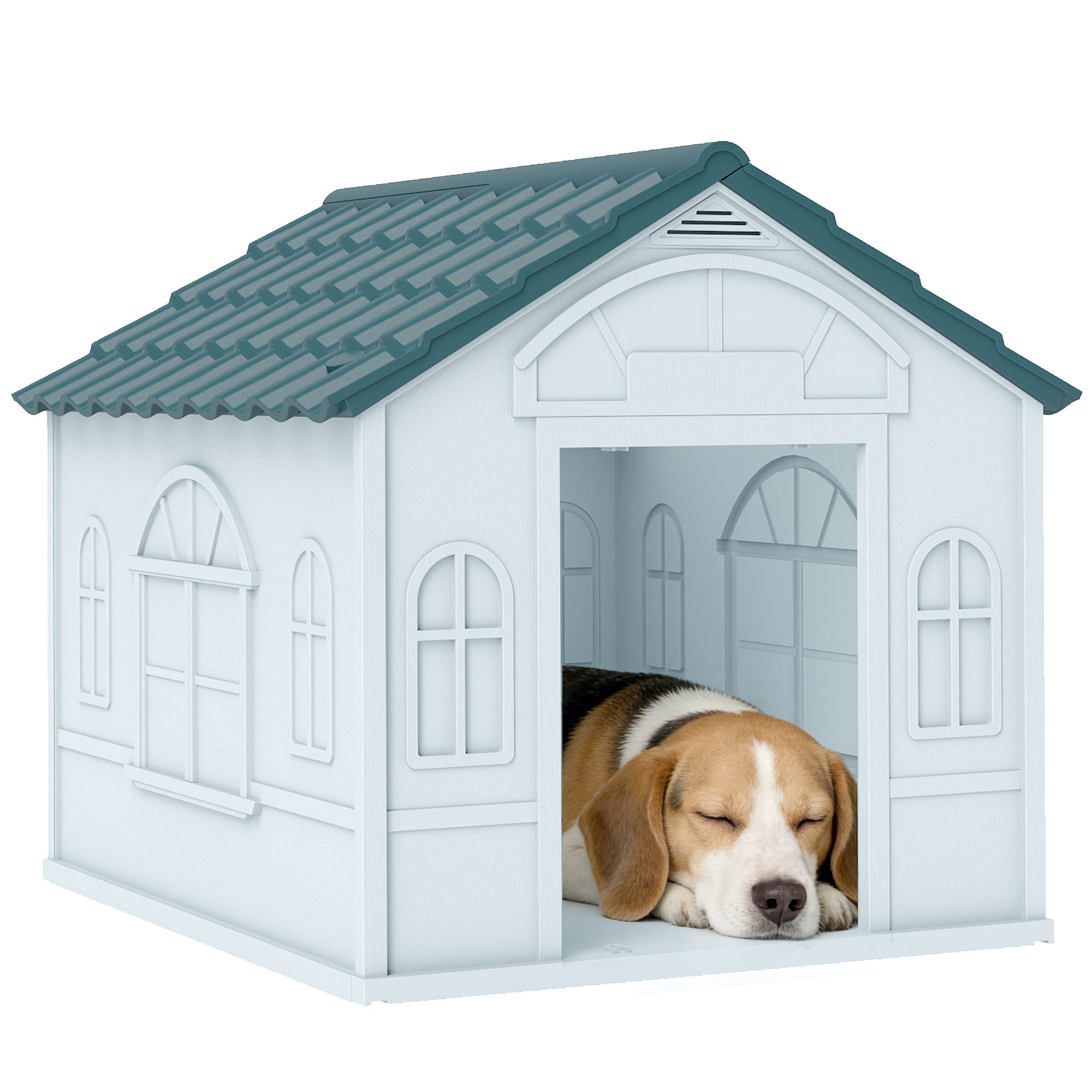 Plastic Dog House for Medium and Small Dogs, Water Resistant Puppy Shelter Indoor Outdoor with Door, Easy to Assemble, Blue - Blue