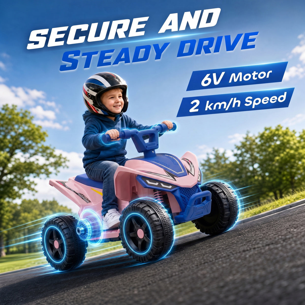 Kids ATV, 6V Battery Powered Kids Quad with 4 Wheeler, Handlebar Button Control, Max 1.2MPH, Max 55lbs Load, Blue