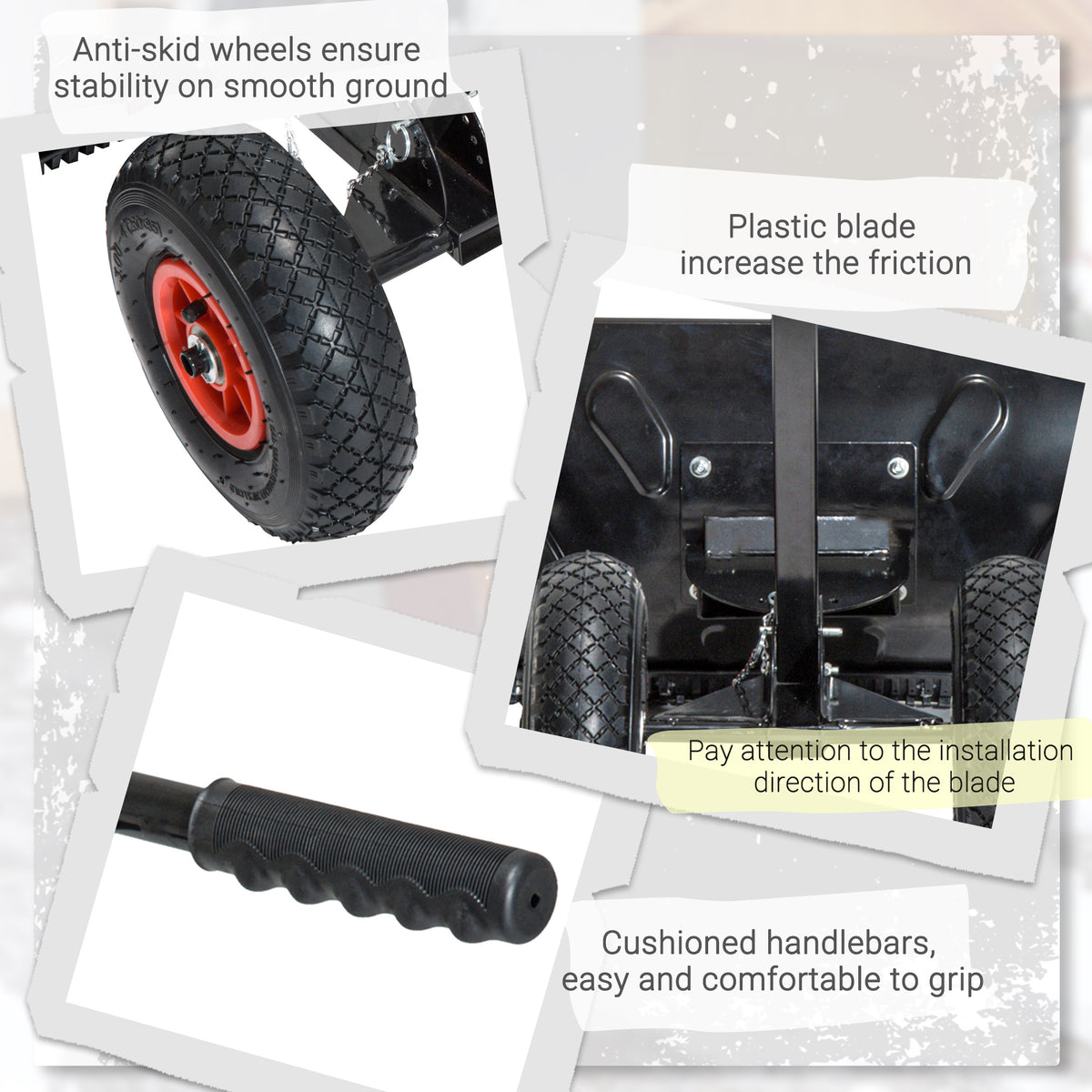 Snow Shovel Rolling Pusher with 29" Blade, 10" Wheels & Angle-Adjustable Handle, Black
