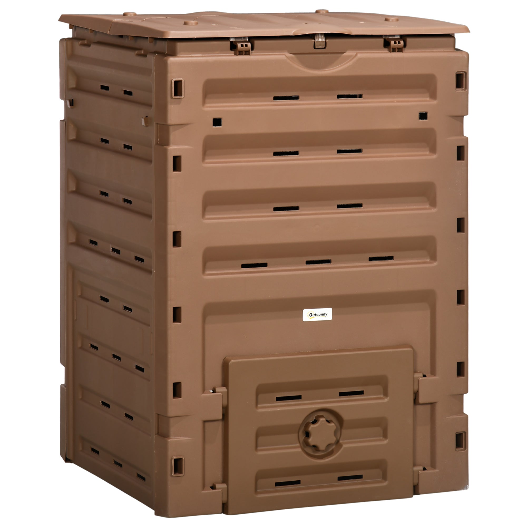 Garden Compost Bin, 120 Gallon (450L) Garden Composter, BPA Free, with 80 Vents and 2 Sliding Doors, Lightweight & Sturdy, Fast Creation of Fertile Soil, Brown - Brown