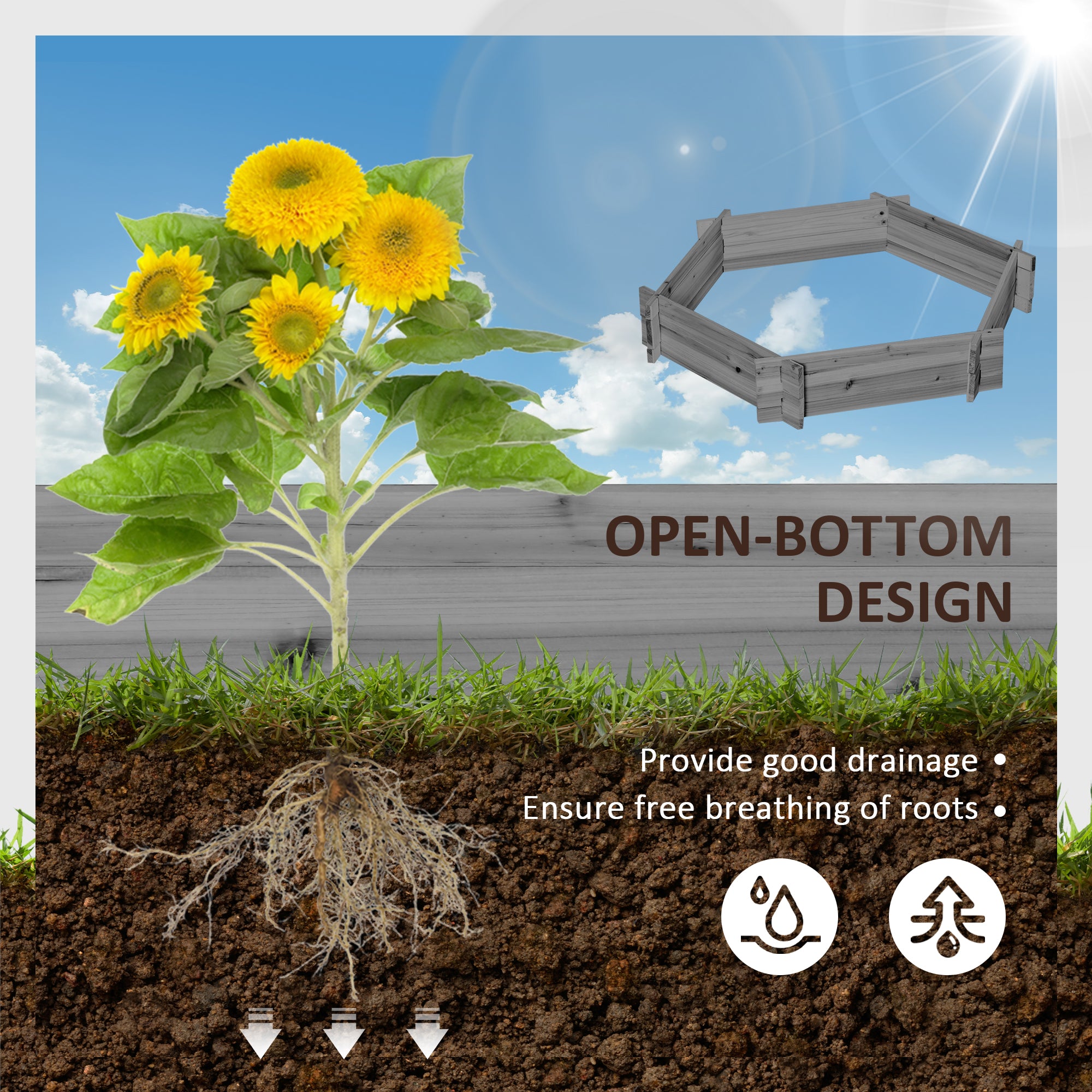39" x 36" Screwless Raised Garden Bed, Hexagon Planter Box for Outdoor Plants, Vegetables, Flowers, Herbs, Gray - Gray - Image 4