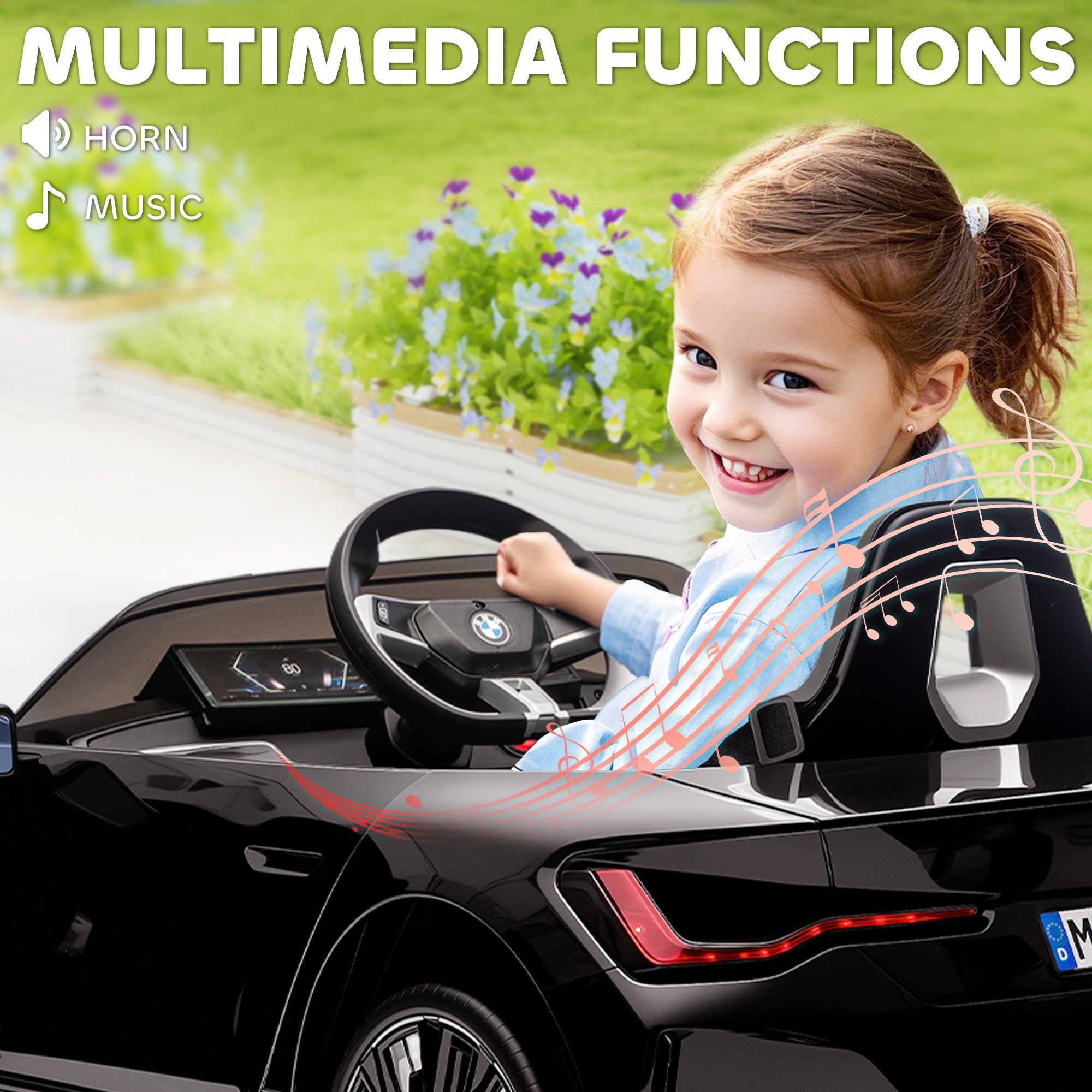 12V Electric Car for Kids with 2.4G Remote Control, Suspension, Black