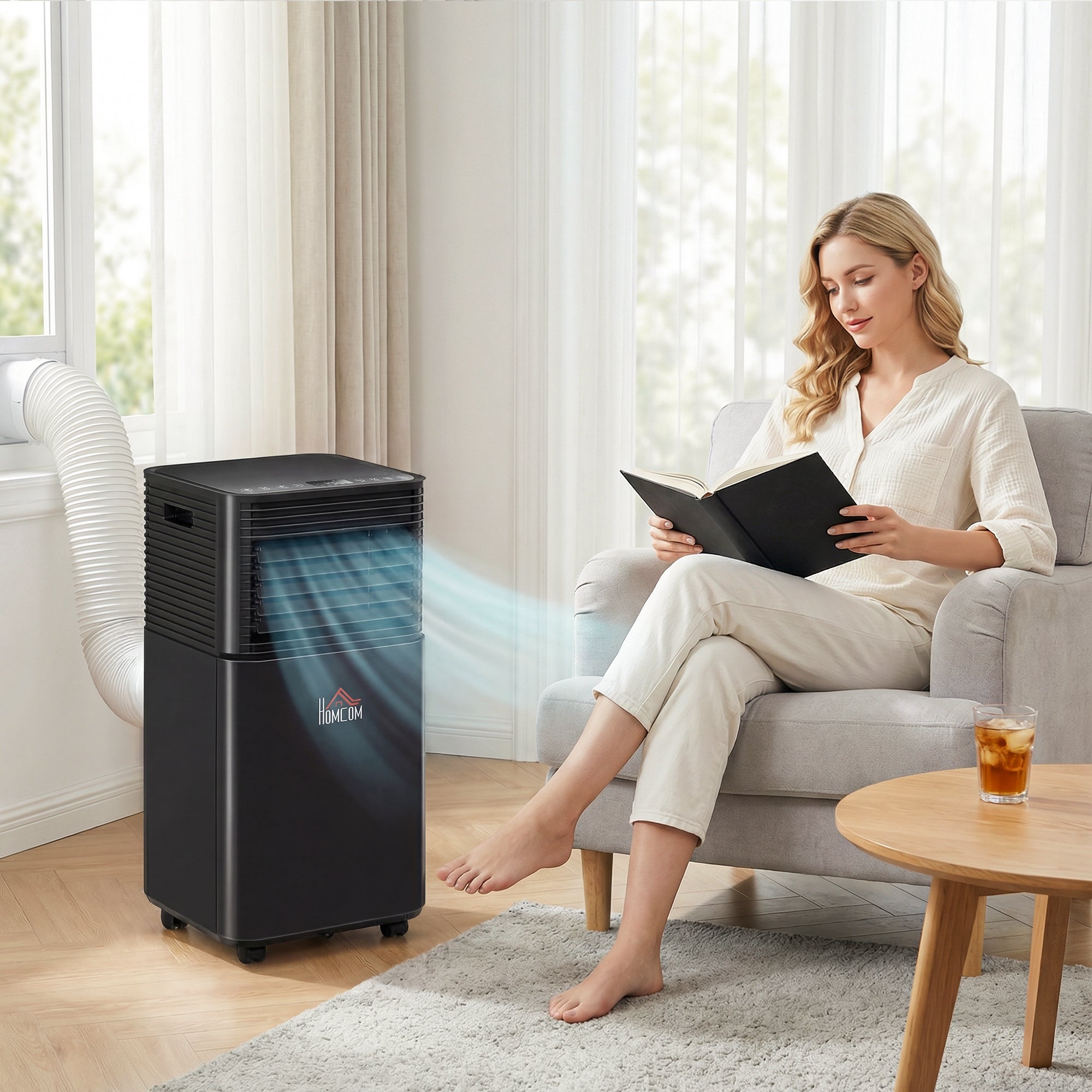 8000 BTU Portable Air Conditioner with Dehumidifier, Cooling Fan, Sleep, Remote, 24H Timer, Auto Off, Black