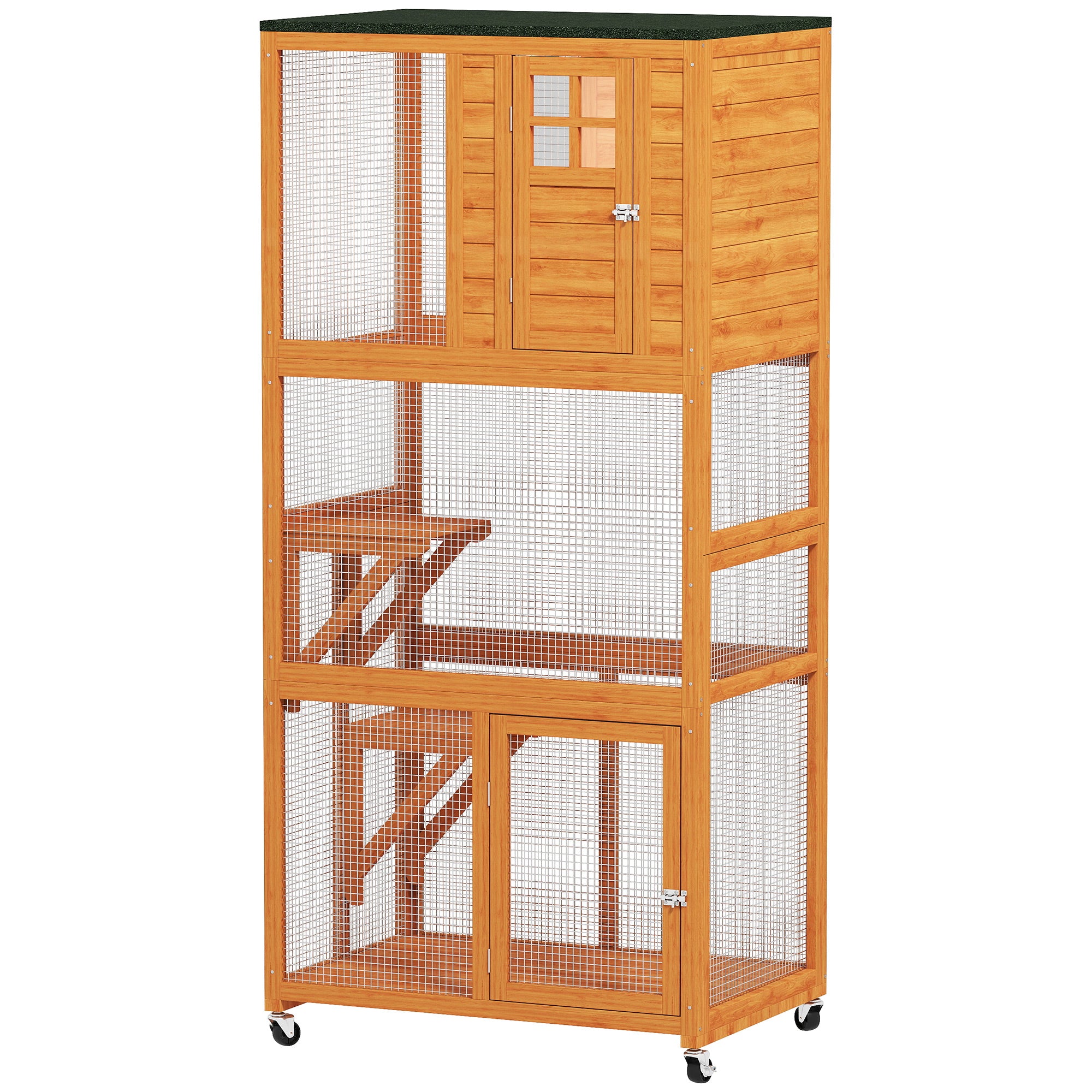 74" Wooden Outdoor Cat House Catio Outdoor Cat Enclosure, Orange - Orange