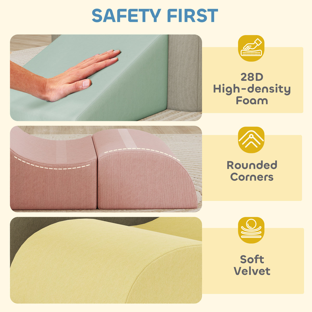 7-Piece Modular Foam Baby Climbing Blocks with Corduroy Covers, Indoor Activity Set for 3-6, Multicolor