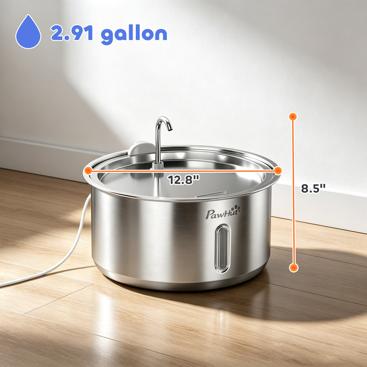 372 oz/11L Cat Water Fountain with Stainless Steel, 4-Stage Filtration, Quiet Pump, Visual Level Window, Low Water Alert