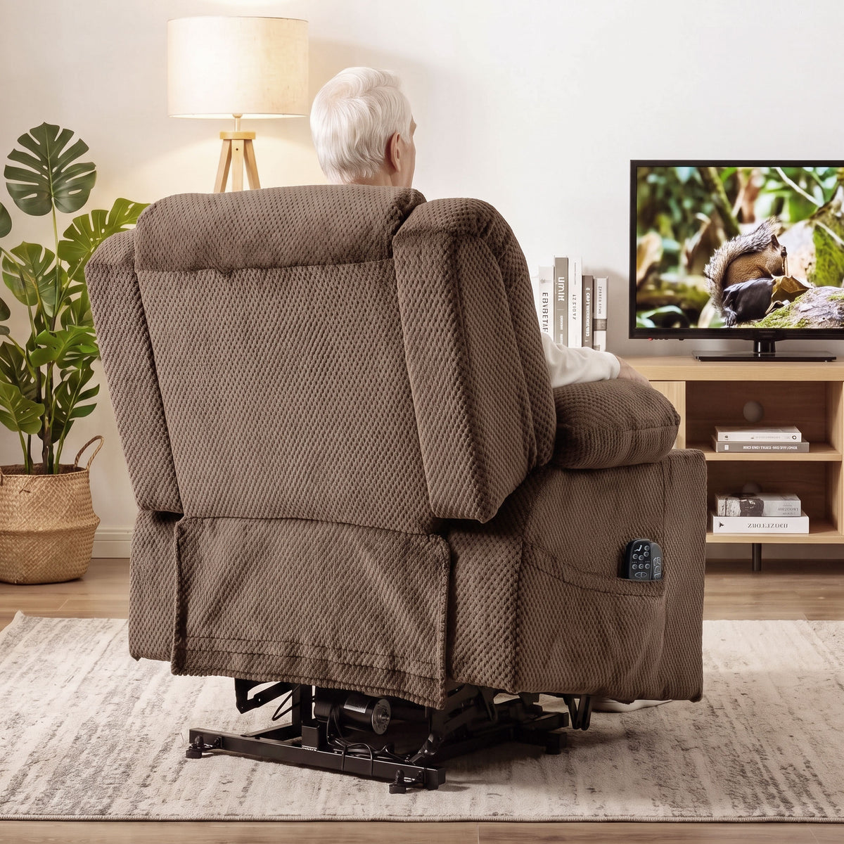 Dual Motor Power Lift Recliner Chair with Massage and Heat for Elderly, 180° Flat Recline, Wide Seat, Dark Brown