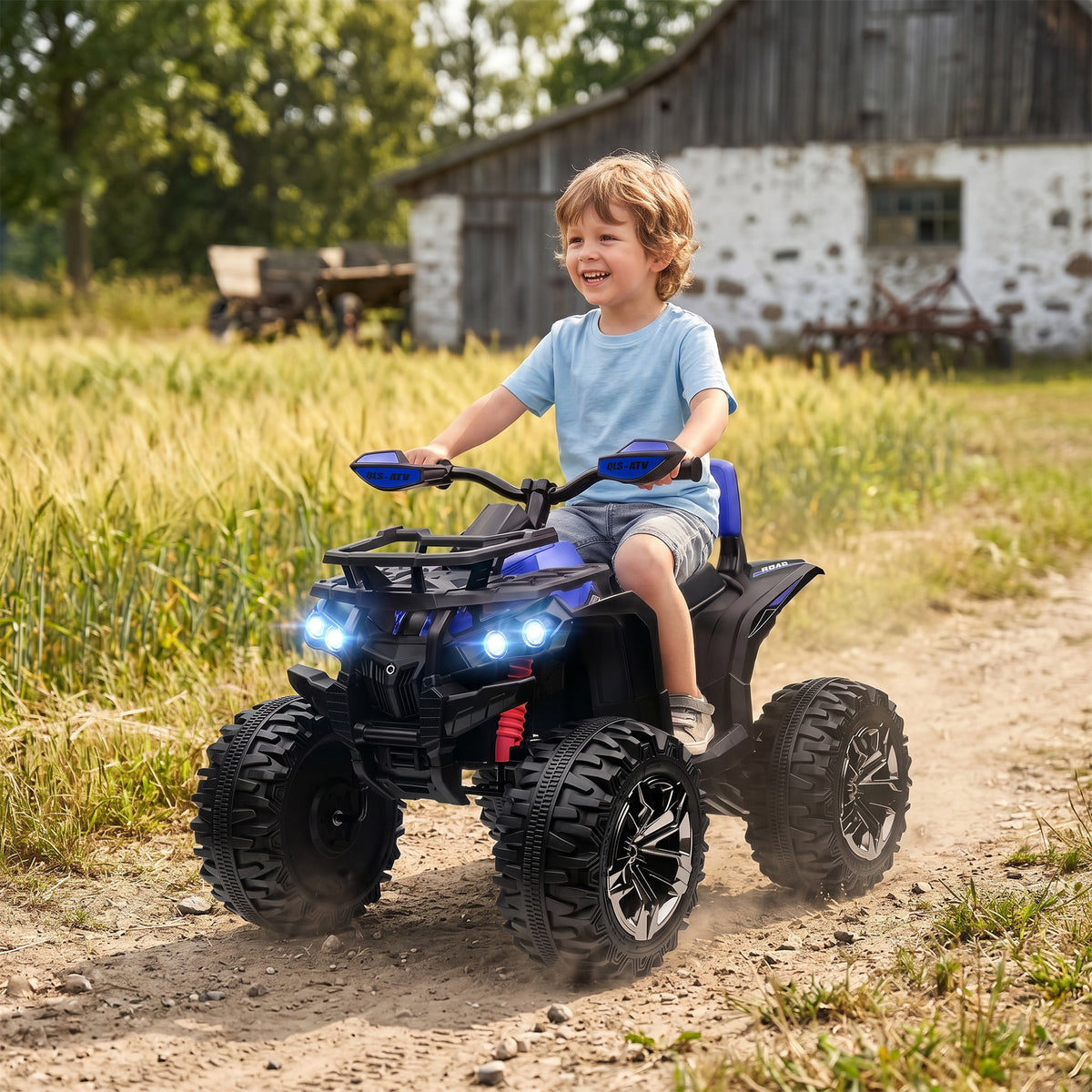 12V 4 Wheeler Kids ATV with Music, Headlights for 37-60 Months Boys and Girls, Blue