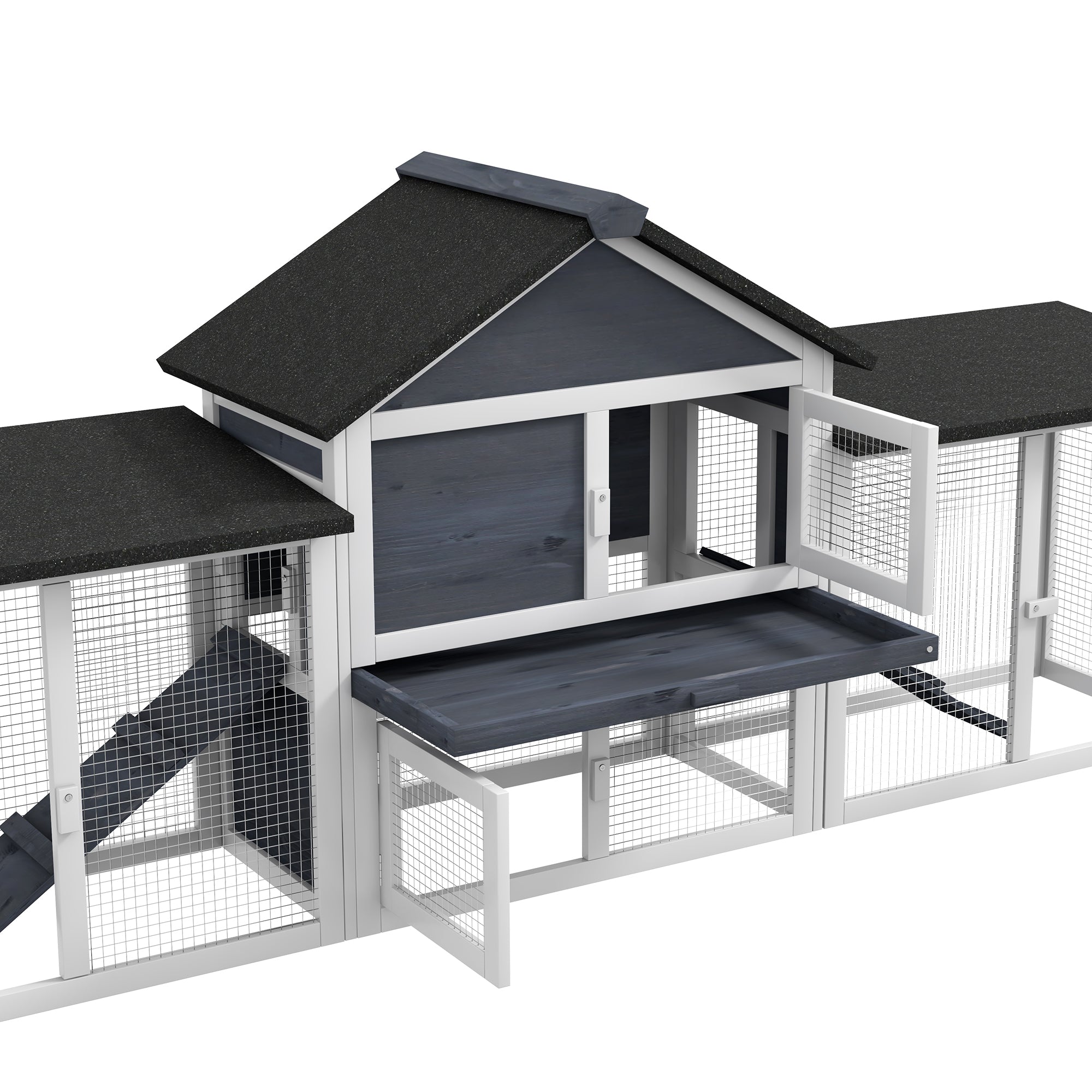 Outdoor Rabbit House 83" 2 Story Deluxe XL Wooden Rabbit Hutch, Big Bunny Cage w/ Ladder and Run, Dark Gray - Dark Gray - Image 8