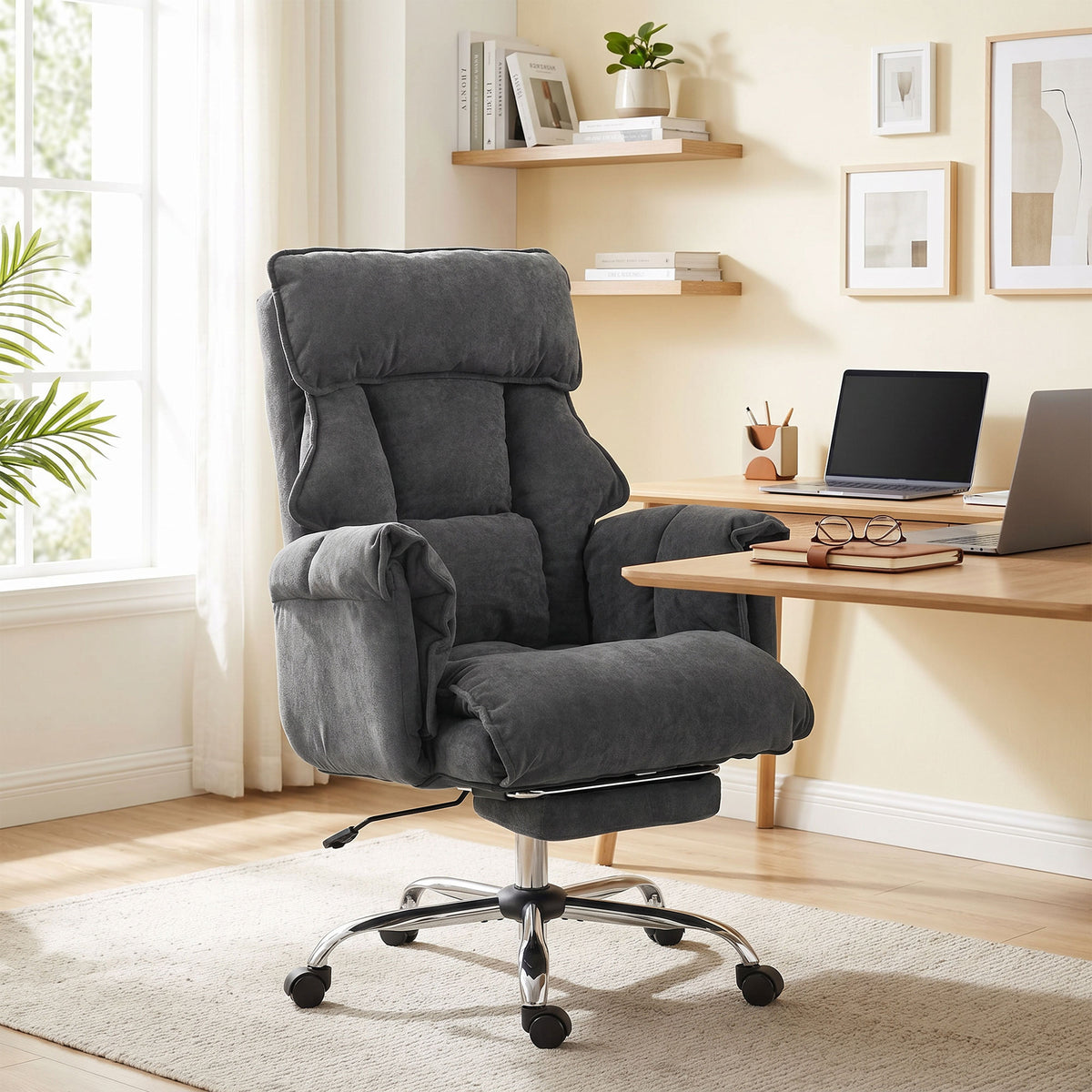 Executive Office Chair, Reclining Computer Chair with Footrest, High Back, Headrest, Adjustable Height, Dark Gray