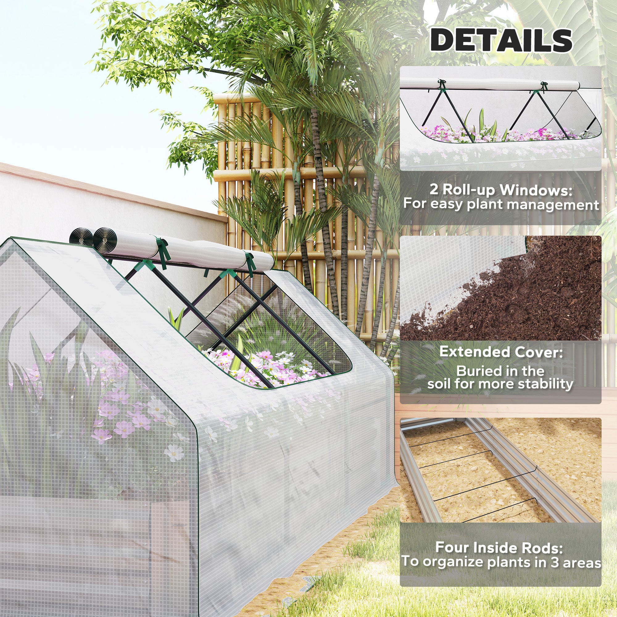 8.6 x 3 x 1ft Raised Garden Bed with Mini Greenhouse, Galvanized Raised Garden Bed with Cover for Herbs and Vegetables, Small Greenhouse for Patio Garden Balcony, White and Silver - White - Image 7