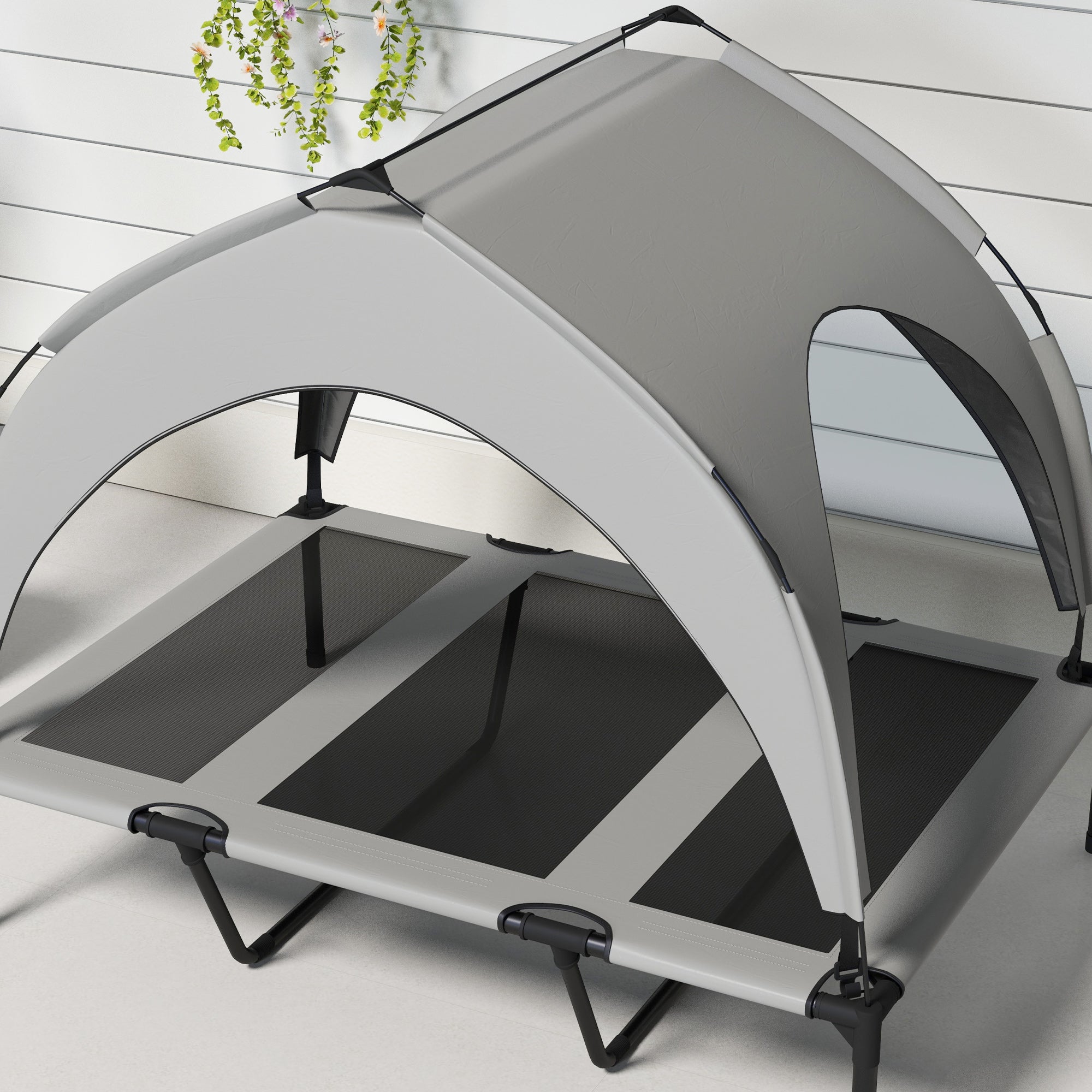 Elevated Dog Bed with Canopy, Raised Outdoor Pet Bed for Camping with Washable Breathable Mesh, 42" x 30" x 37" - Light Gray - Image 8