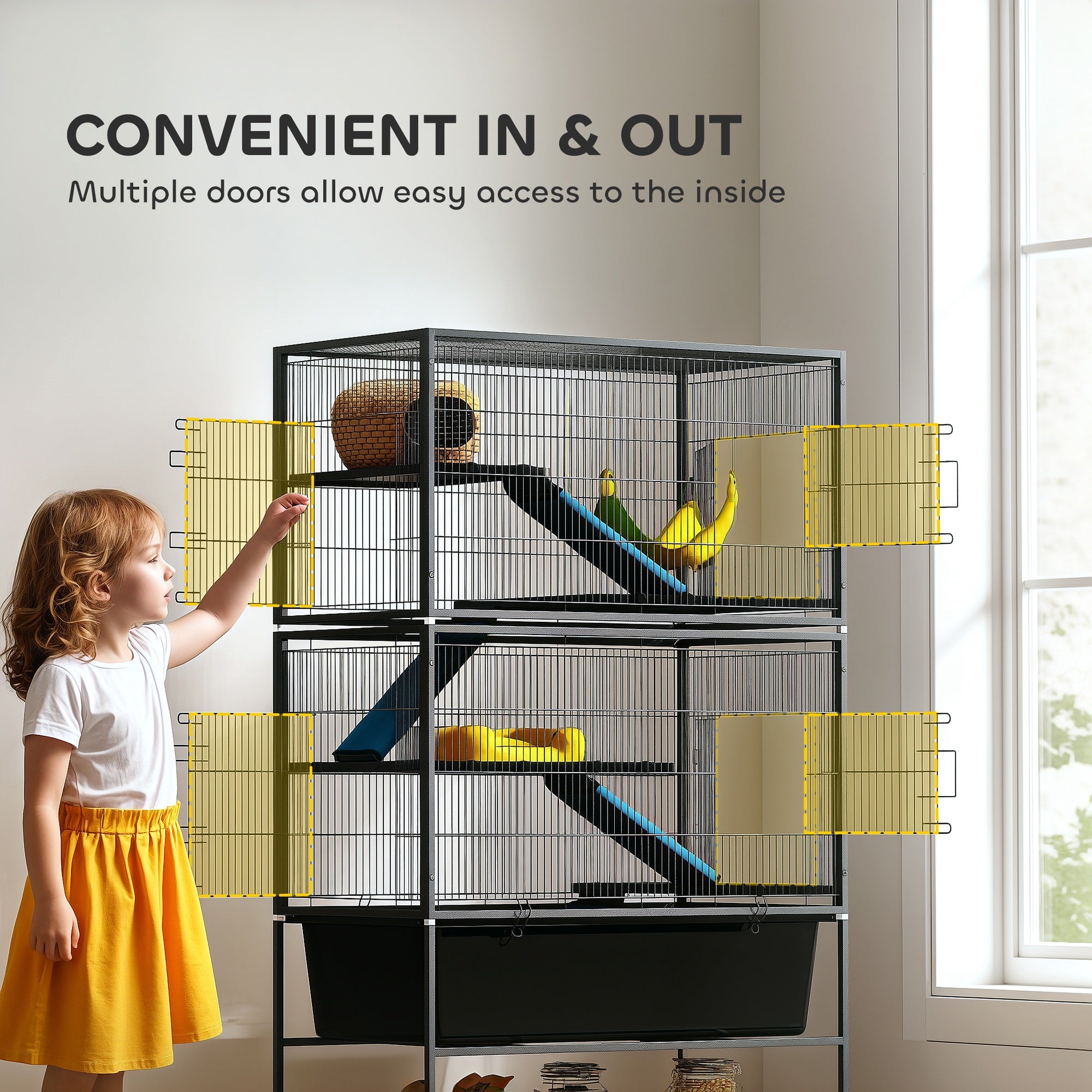 59" 5-Level Small Animal Cage, Rolling Ferret Cage with 6.3" Deep Tray, Non-Slip Cloth Covered Ramps, Hammock, Dark Gray - Dark Gray - Image 6