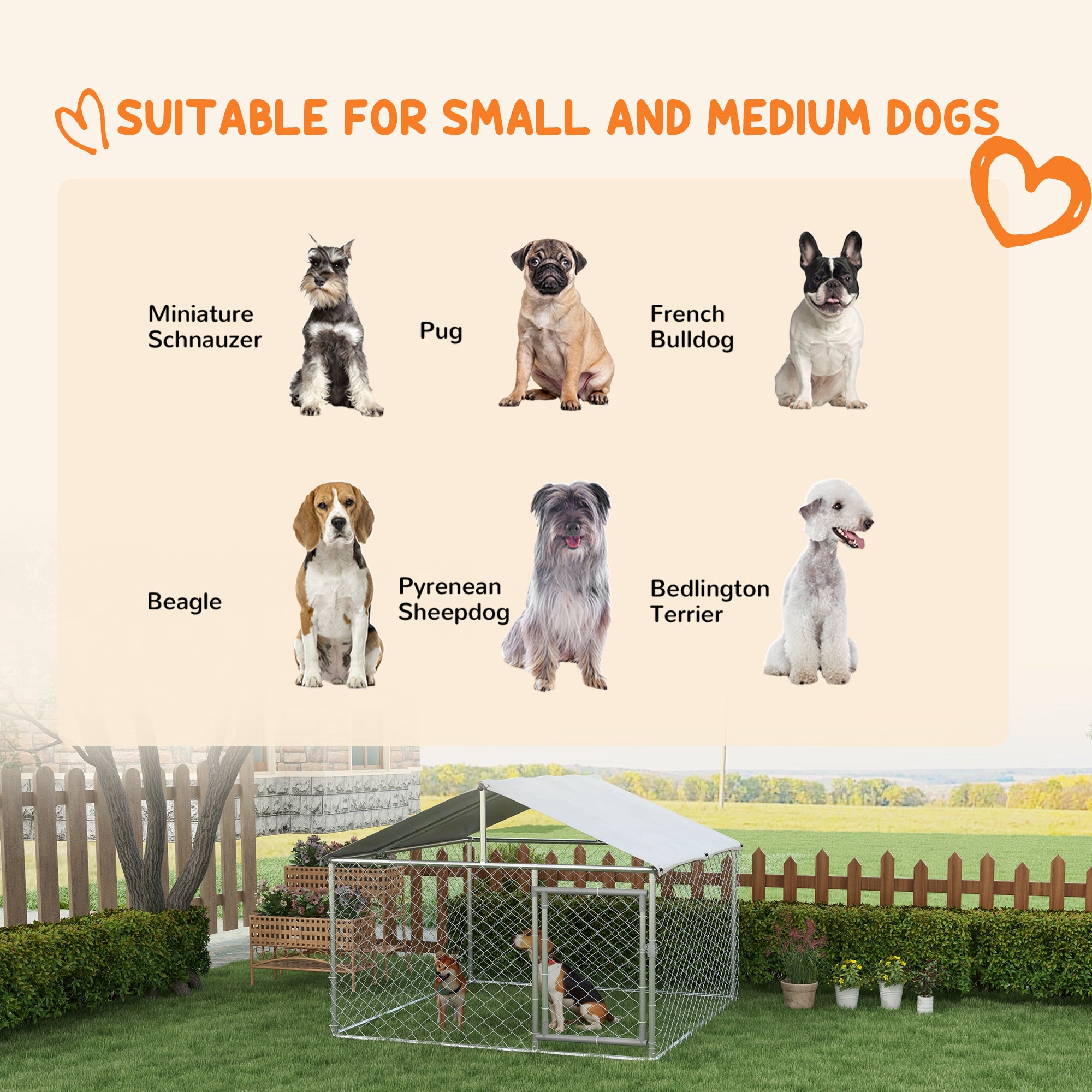 6.6' x 6.6' x 4.9' Dog Kennel Outdoor for Small Medium Dogs with Waterproof Roof, Silver - Silver - Image 4