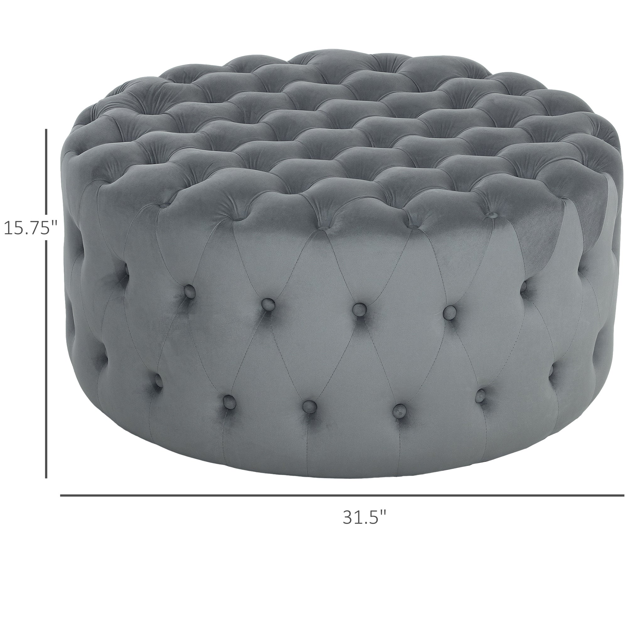 Round Ottoman Coffee Table with Velvet-feel Upholstery, Button Tufted Design and Padded Seat, Dark Gray