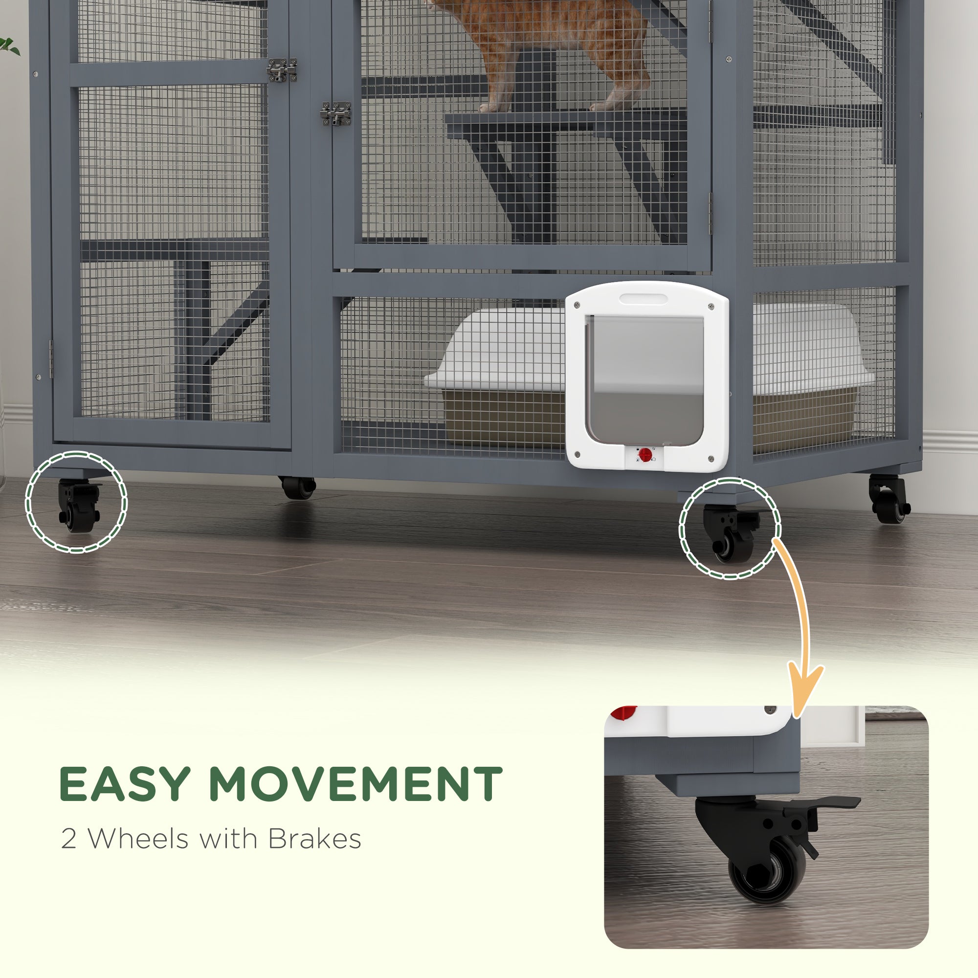 Cat House, Indoor Cat Enclosure on Wheels with Openable Top, 39" - Light Gray - Image 5