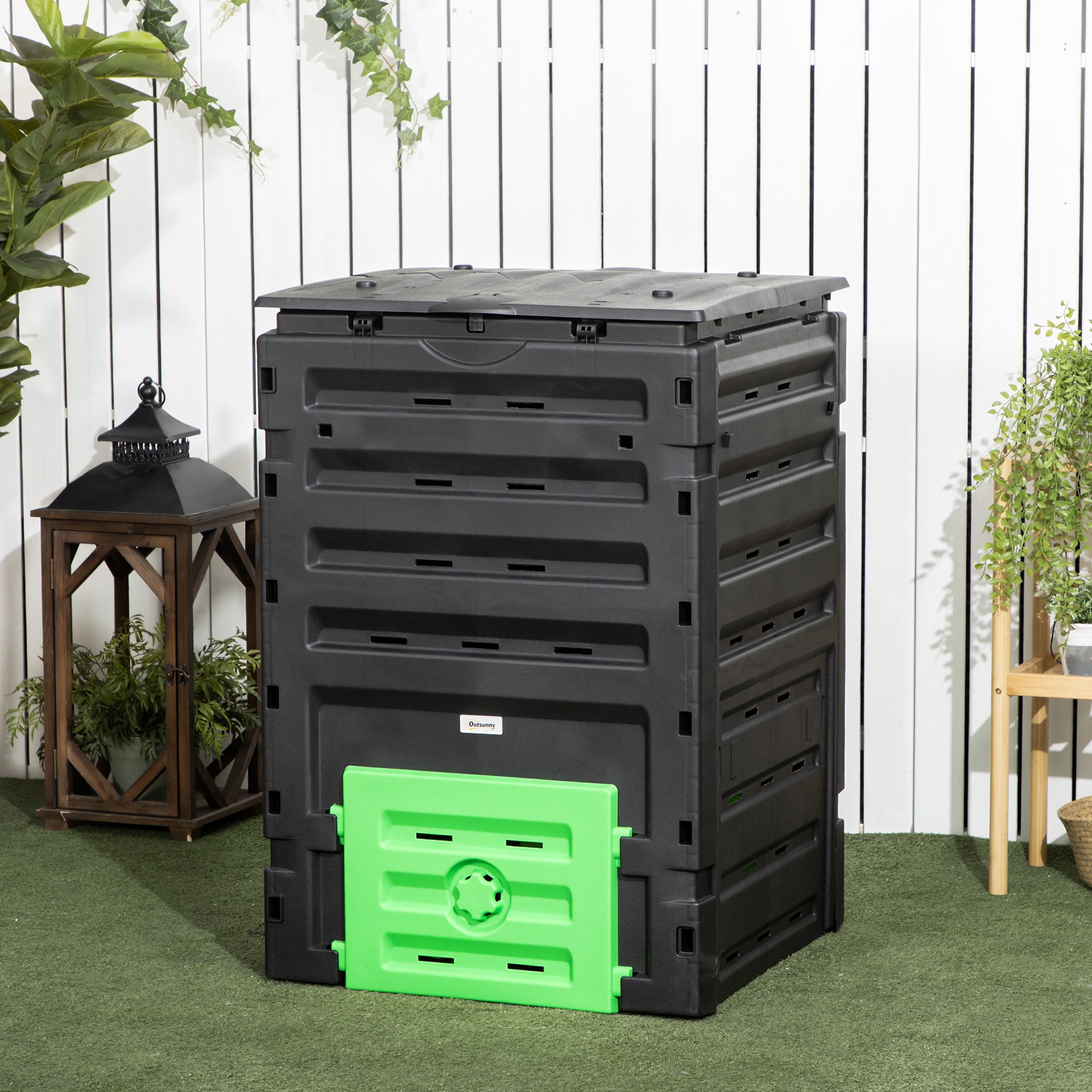 Garden Compost Bin, 120 Gallon (450L) Garden Composter, BPA Free, with 80 Vents and 2 Sliding Doors, Lightweight & Sturdy, Fast Creation of Fertile Soil, Black - Black - Image 2