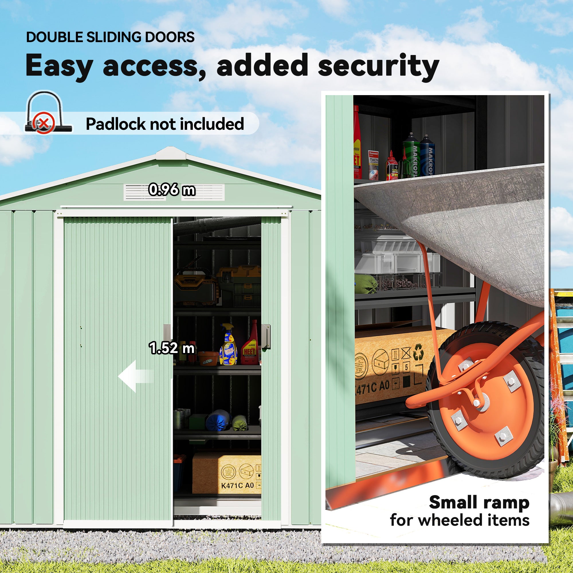 7' x 4' Outdoor Storage Shed, Garden Tool House w/ Foundation Kit Vents & Sliding Doors for Backyard Patio, Light Green - Light Green - Image 5