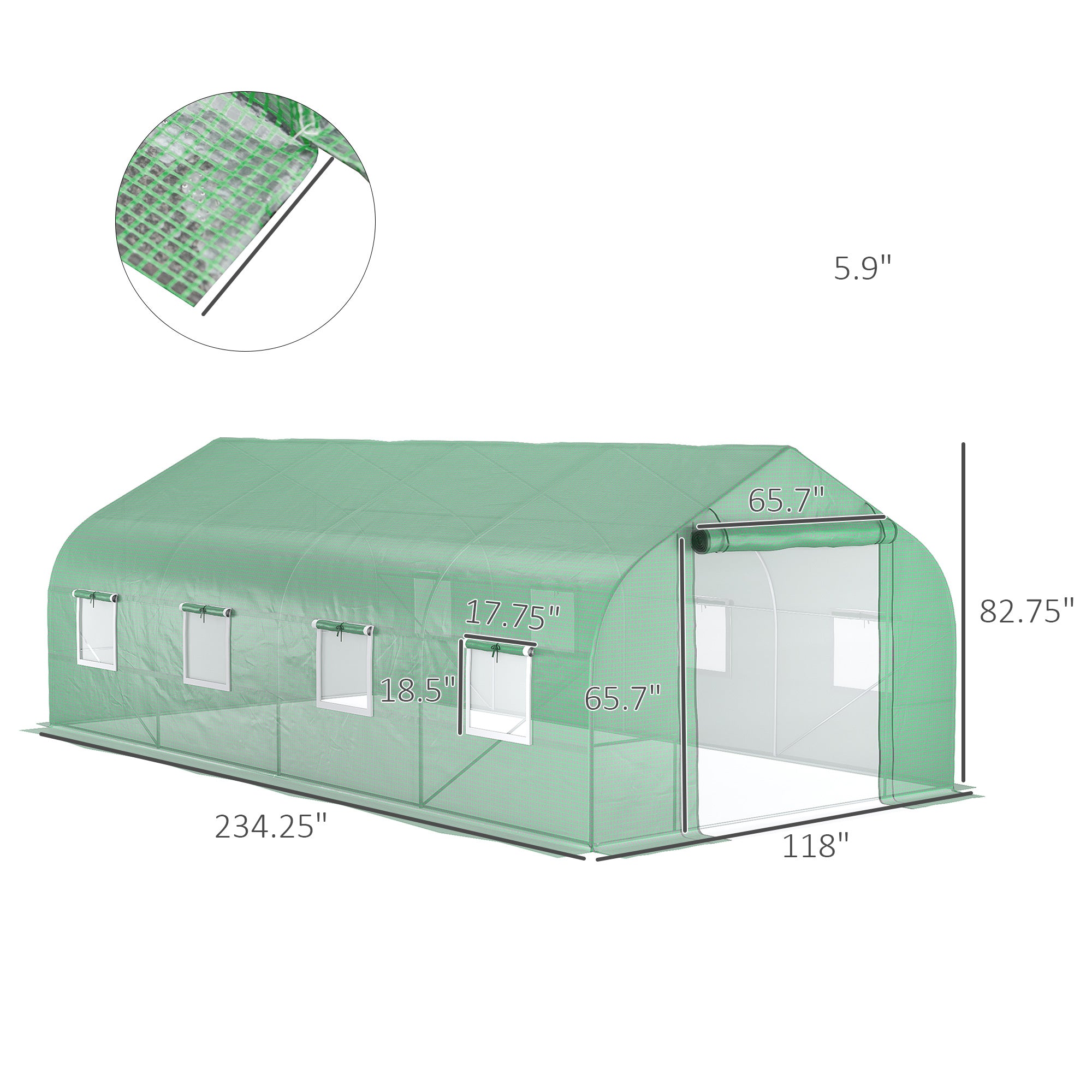20' x 10' x 7' Walk-in Tunnel Greenhouse with Zippered Mesh Door and 8 Mesh Windows, Gardening Plant Hot House with Galvanized Steel Hoops, Green - Green - Image 3
