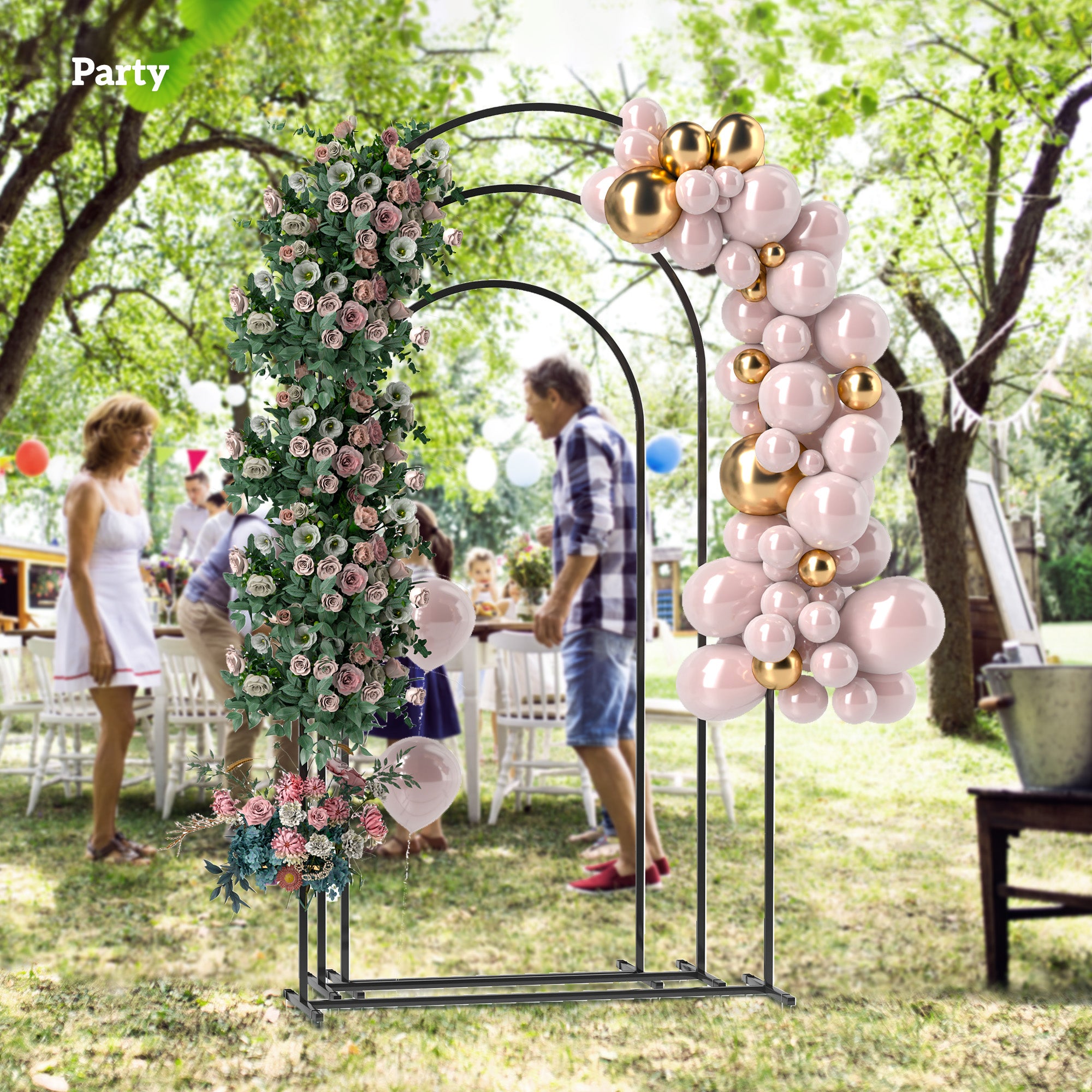 Metal Arch Backdrop Stand Set of 3, 7/6.5/6 ft Wedding Arch Frame, Balloon Backdrop Arch Stand Set for Birthday Party, Bridal Shower, Graduation, Ceremony, Banquet Decorations, Black - Black - Image 7