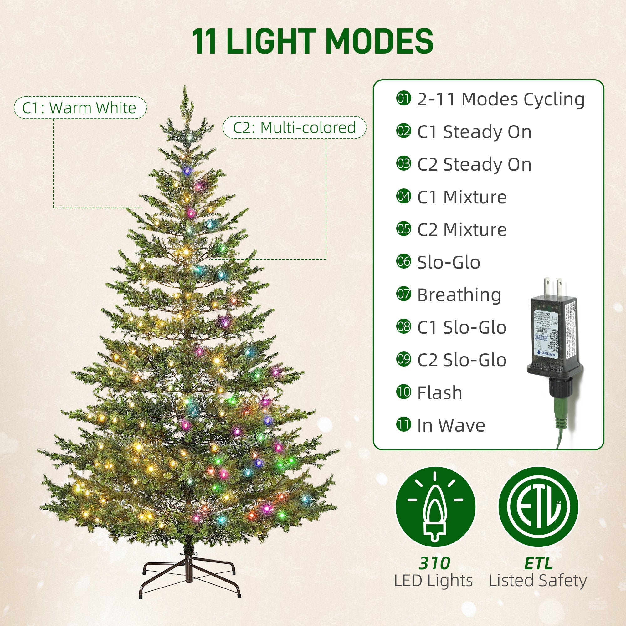 9ft Artificial Prelit Sparse Cedar Christmas Tree with LED Lights and 4306 Tips, Steel Base for Home Office Holiday