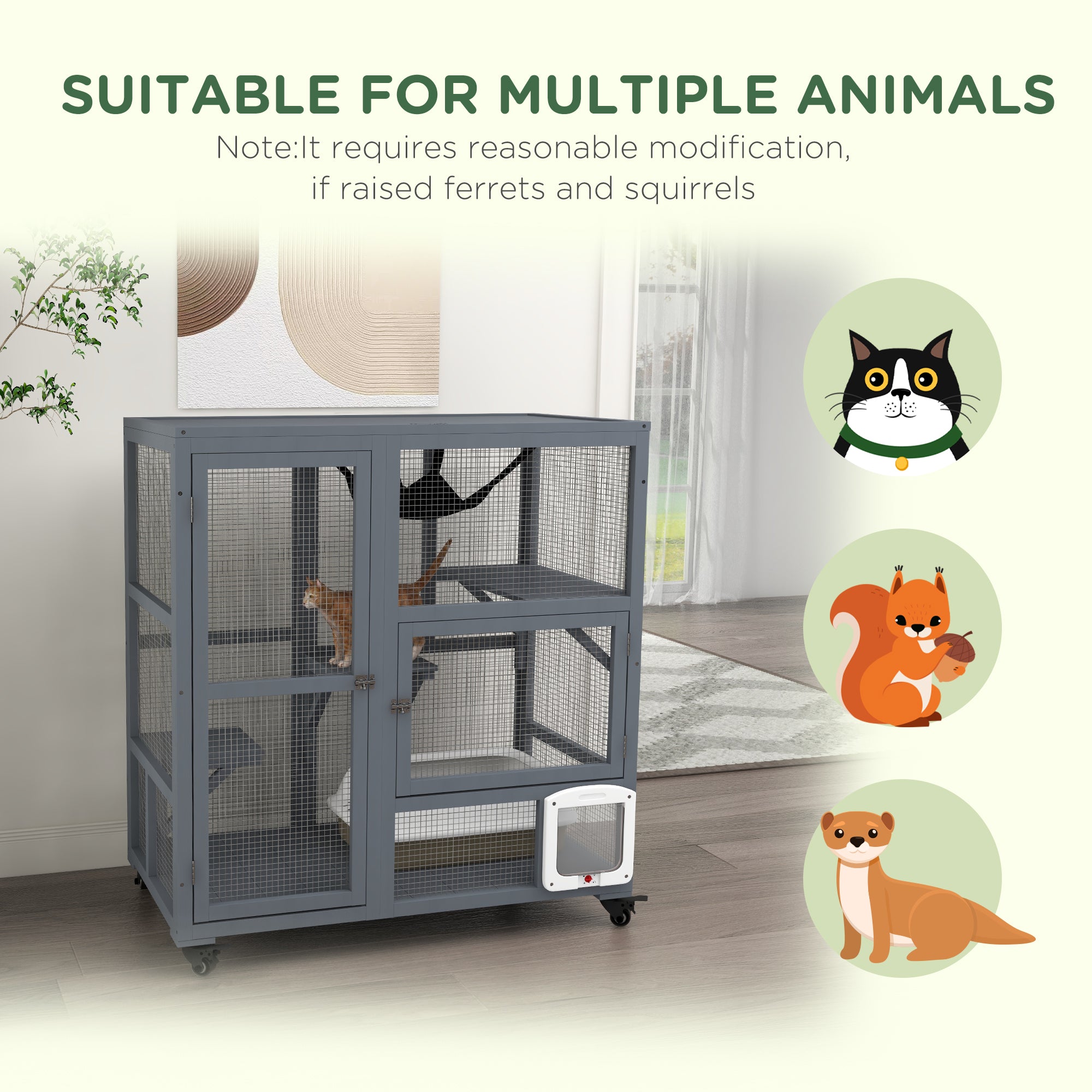 Cat House, Indoor Cat Enclosure on Wheels with Openable Top, 39" - Light Gray - Image 8