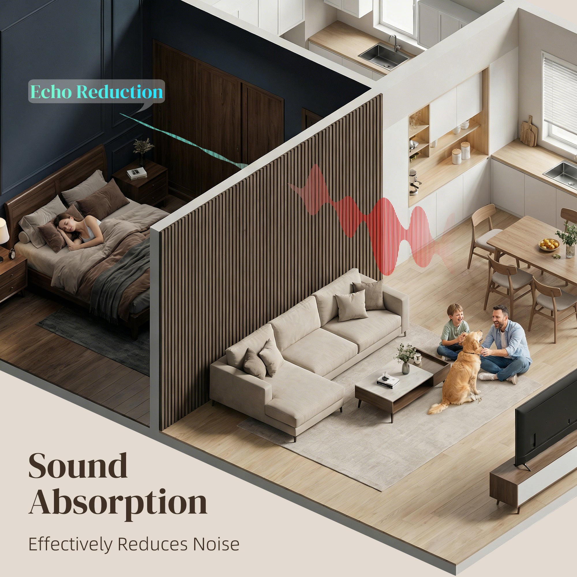 47" x 24" Wood Panels for Wall, 4 Pack Acoustic Panels, Sound Absorbing Slat Wall for Wall Decor, Home, Walnut