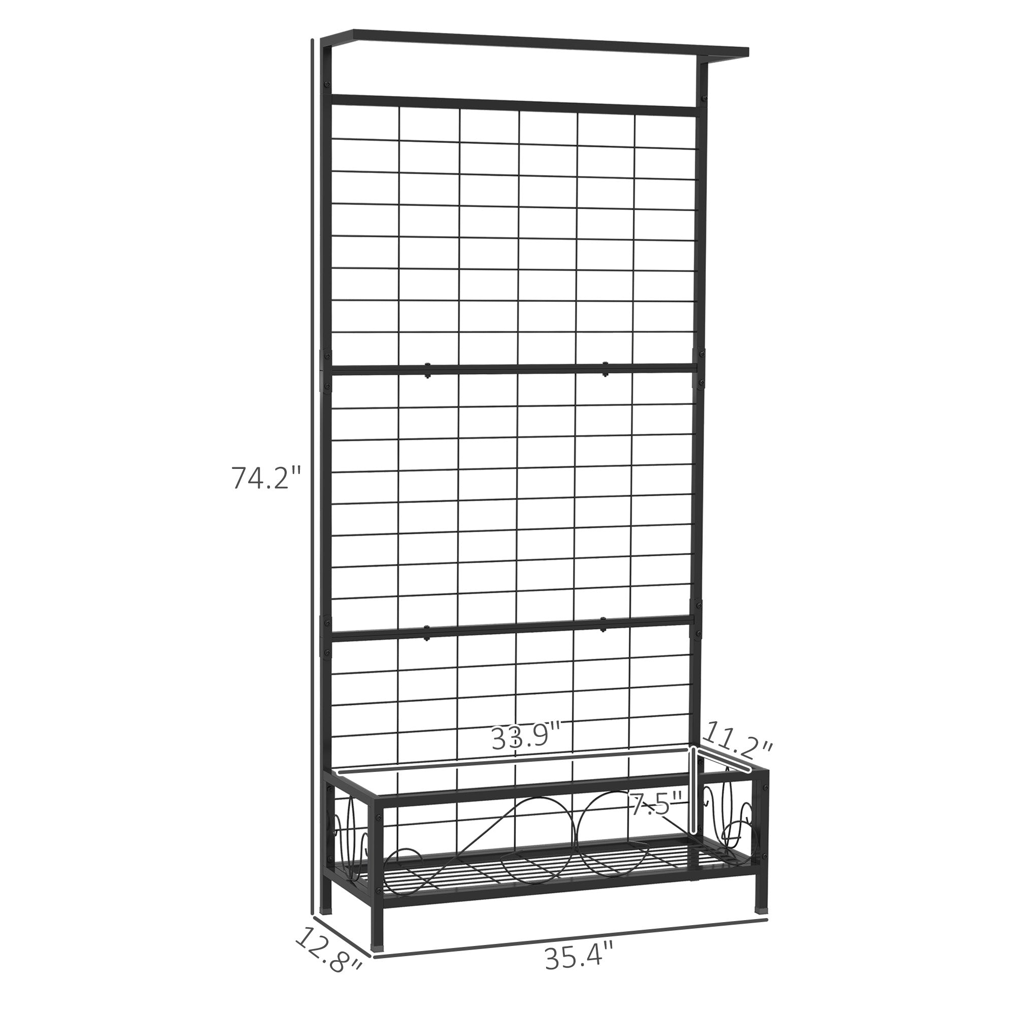 Metal Tall Plant Stand with Trellis and Hanging Bar, Plant Holder for Indoor Outdoor Use, 35" x 12.8" x 74", Black - Black - Image 3