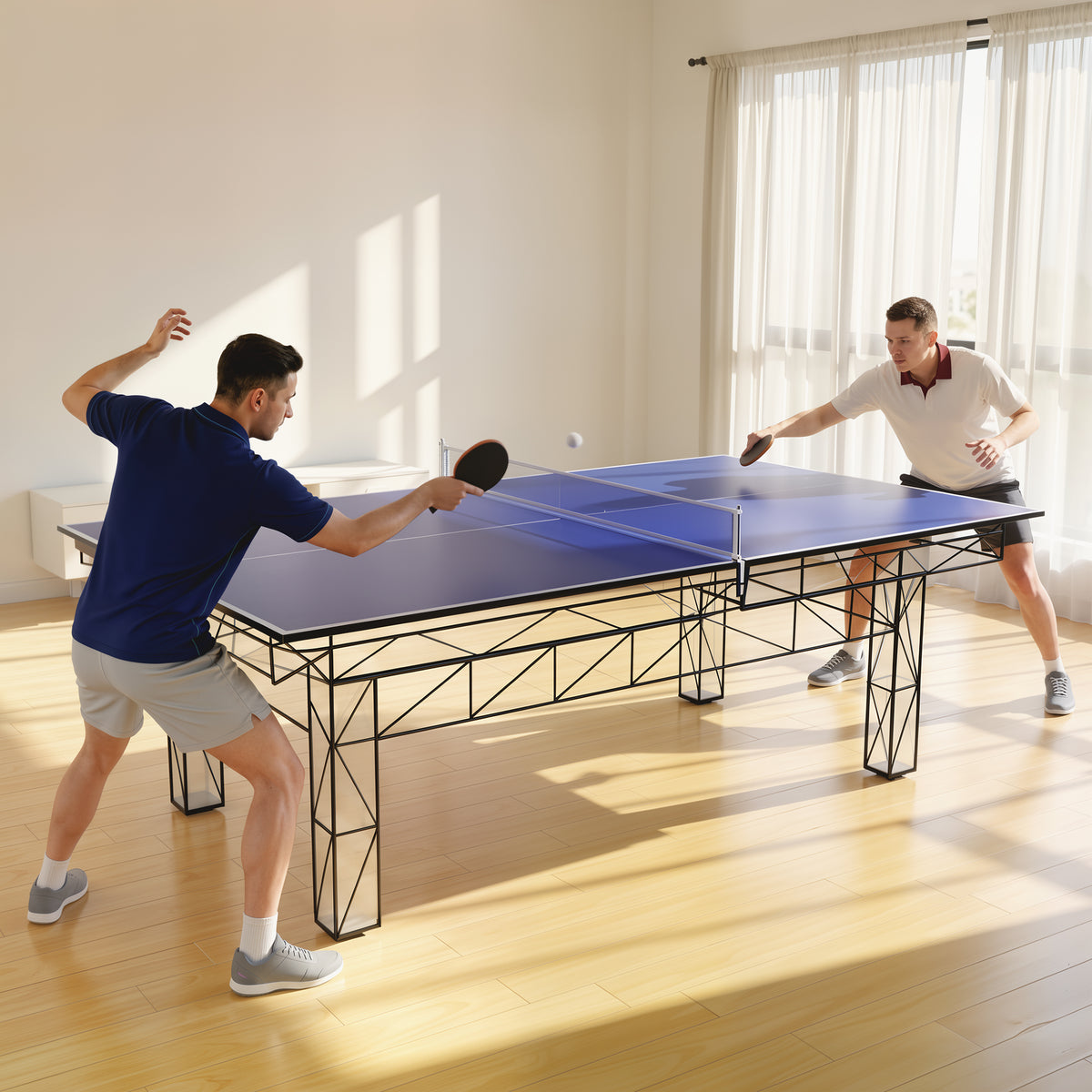 Soozier 9 ft Folding Ping Pong Table Top for Billiard Tables, Table Tennis Conversion Top with Net, Foam Padding, Blue