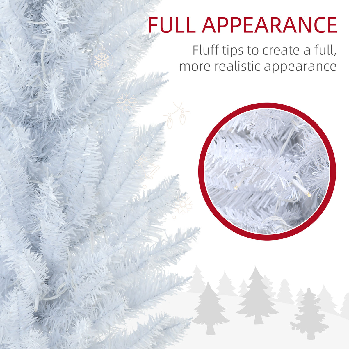6ft Pencil Christmas Tree, Slim Artificial Christmas Tree with Realistic Branches and Warm White LED Lights, White