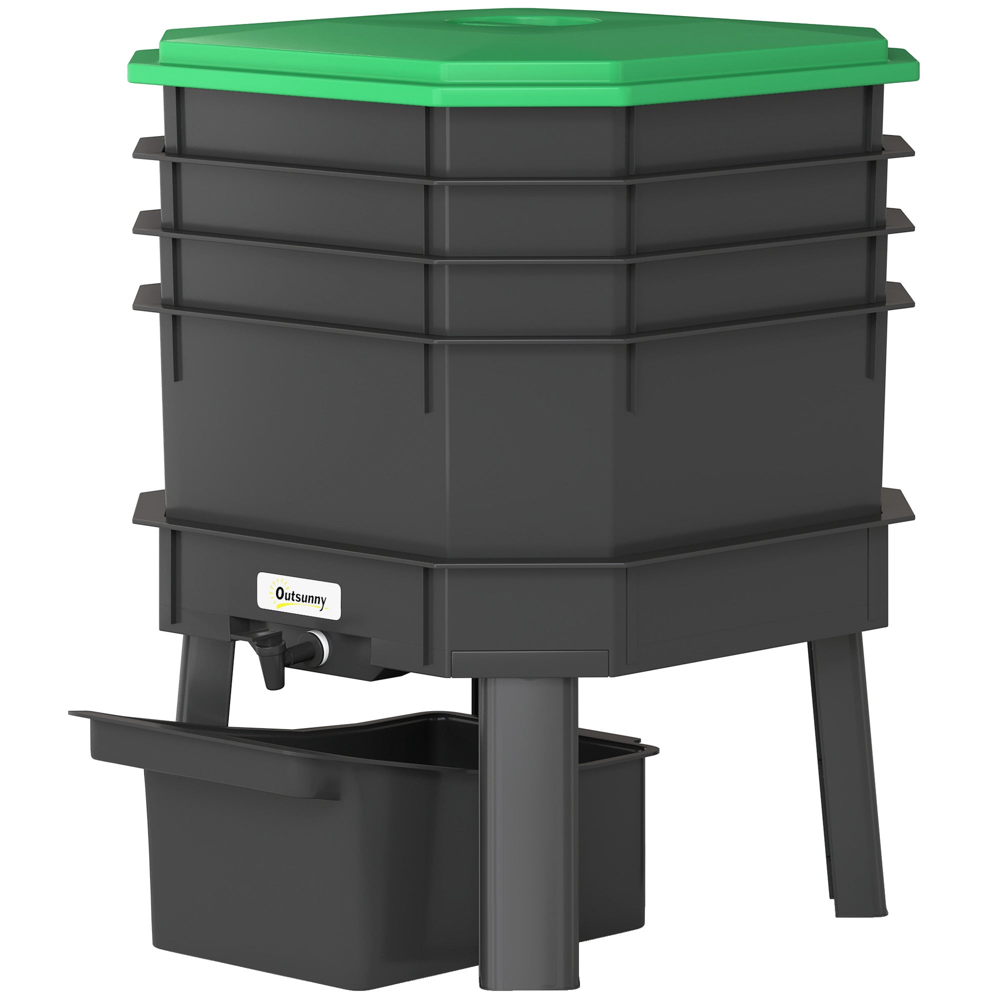 4-Tray Worm Composter Bin, 7.4 Gal Outdoor & Indoor Worm Composter for Recycling Food Waste, Dark Green - Green