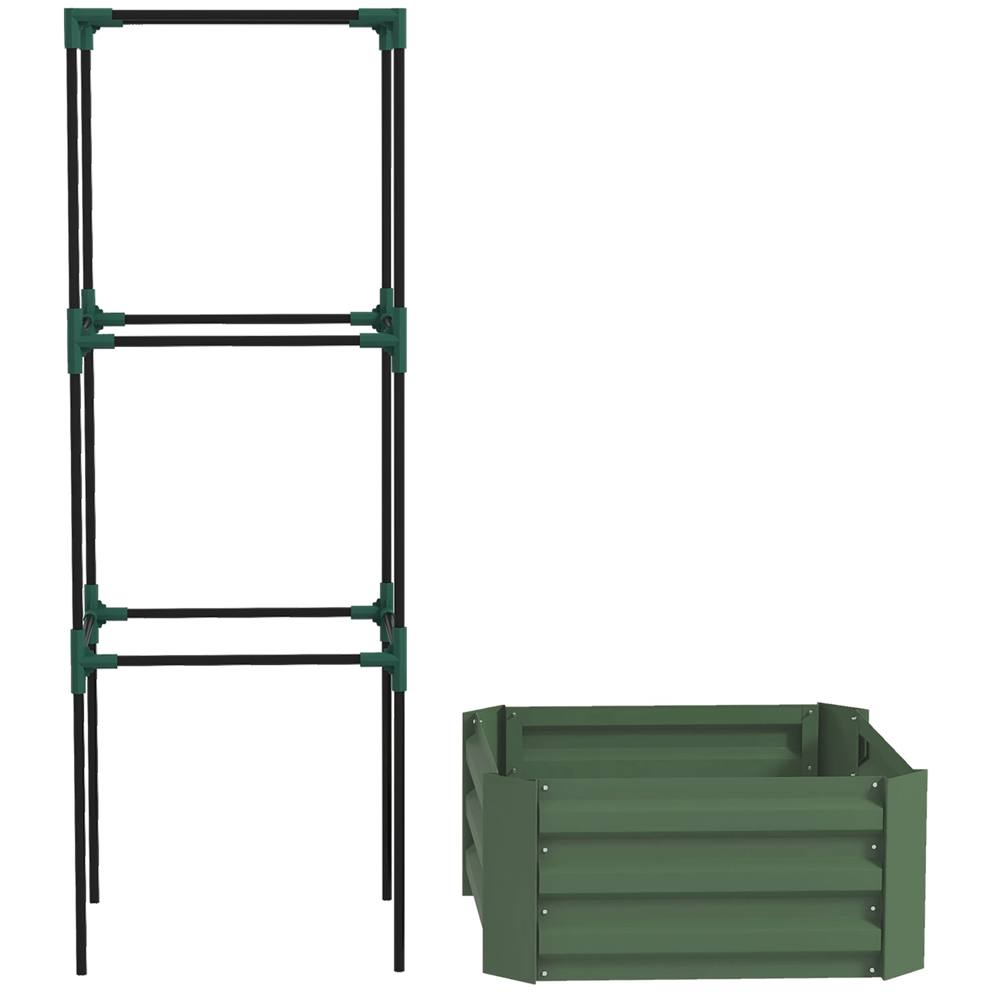Galvanized Planter Box, 24" x 24" x 55" Raised Garden Bed with Tomato Cage for Climbing Vines, Green - Green